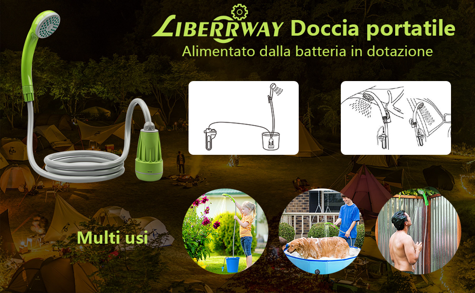 Doccia Portatile Per Campeggio E Viaggi | Pompa Elettrica Con Batteria Ricaricabile, Flusso 3,5 L/min, Ideale Per Cani, Bici E Giardino