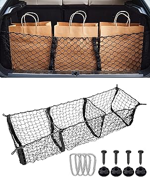 SCUARI Cargo Net,Truck Bed Organizer,Car Accessories Cargo Net for Pickup Truck Bed,3 Pocket Trucks Beds Cargo Nets,43.3" x 11.8" Elastic Cargo Nets,Suitable for Car SUV Van Trunk Pickup