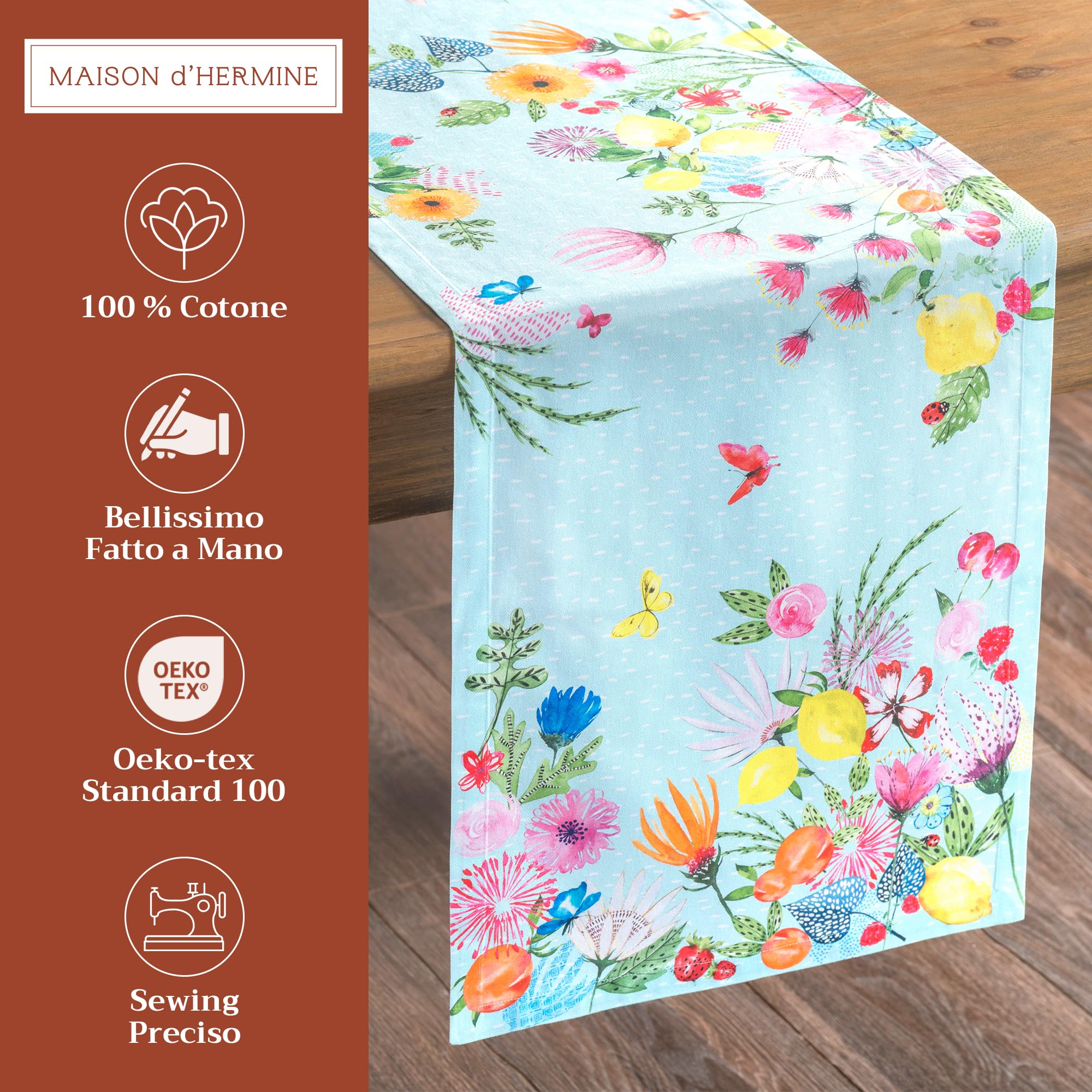 Maison D' Hermine, Runner Da Tavola In 100% Cotone, Per Casa