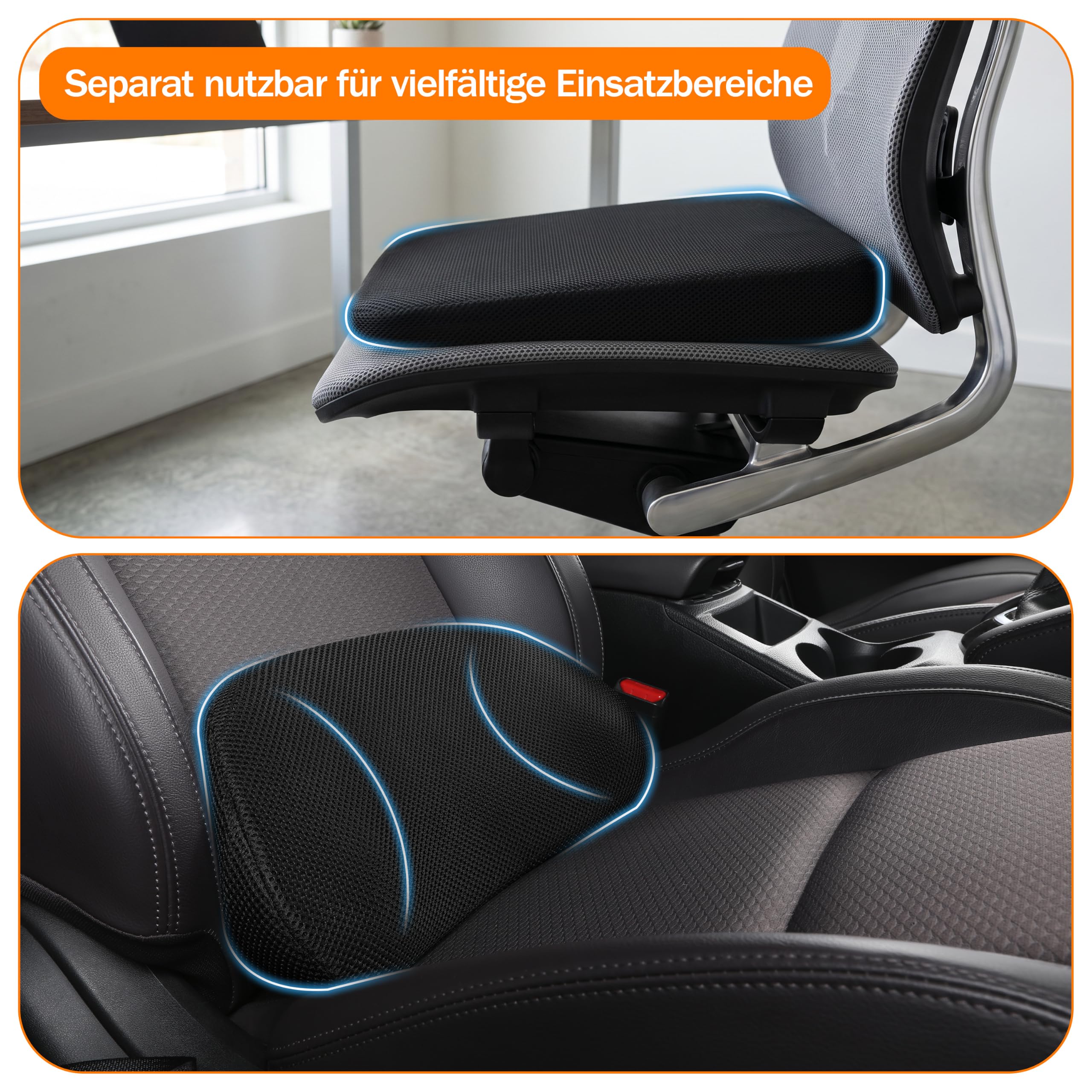 Auto Sitzkissen & Lendenstutzkissen Set,keilkissen auto,erhohte Fahrsicht,aufrechte Sitzhaltung, Ruckenentlastung, atmungsaktiver Stoff,mittlere Harte, hochdichter Schaumstoff