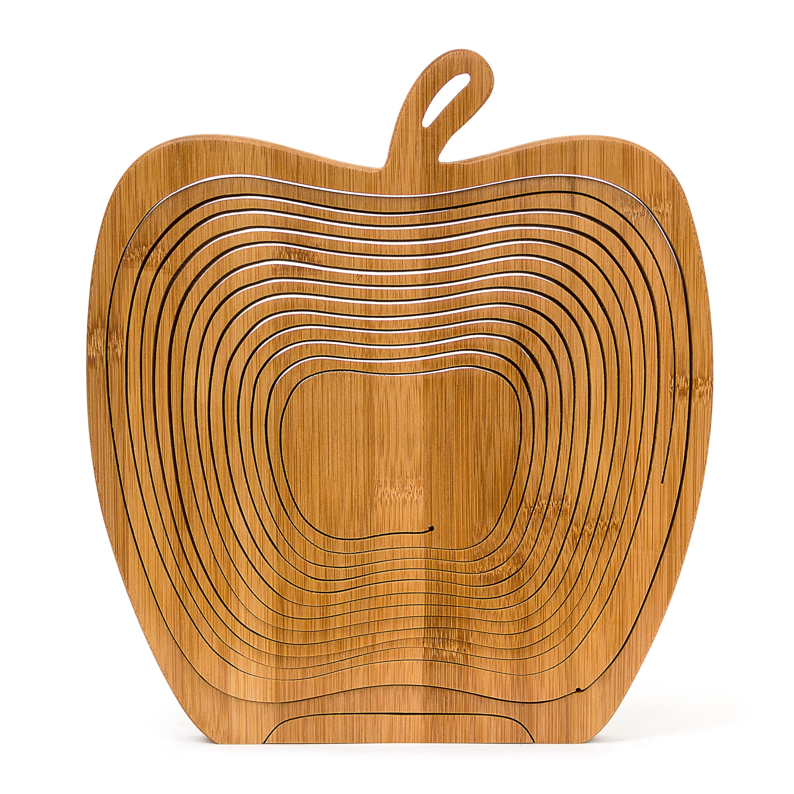 Relaxdays Cestino Portafrutta a Mela, Centrotavola HLP: 30x27x22,5 cm, Tagliere e sotto Pentola, 3 in 1, Legno Naturale