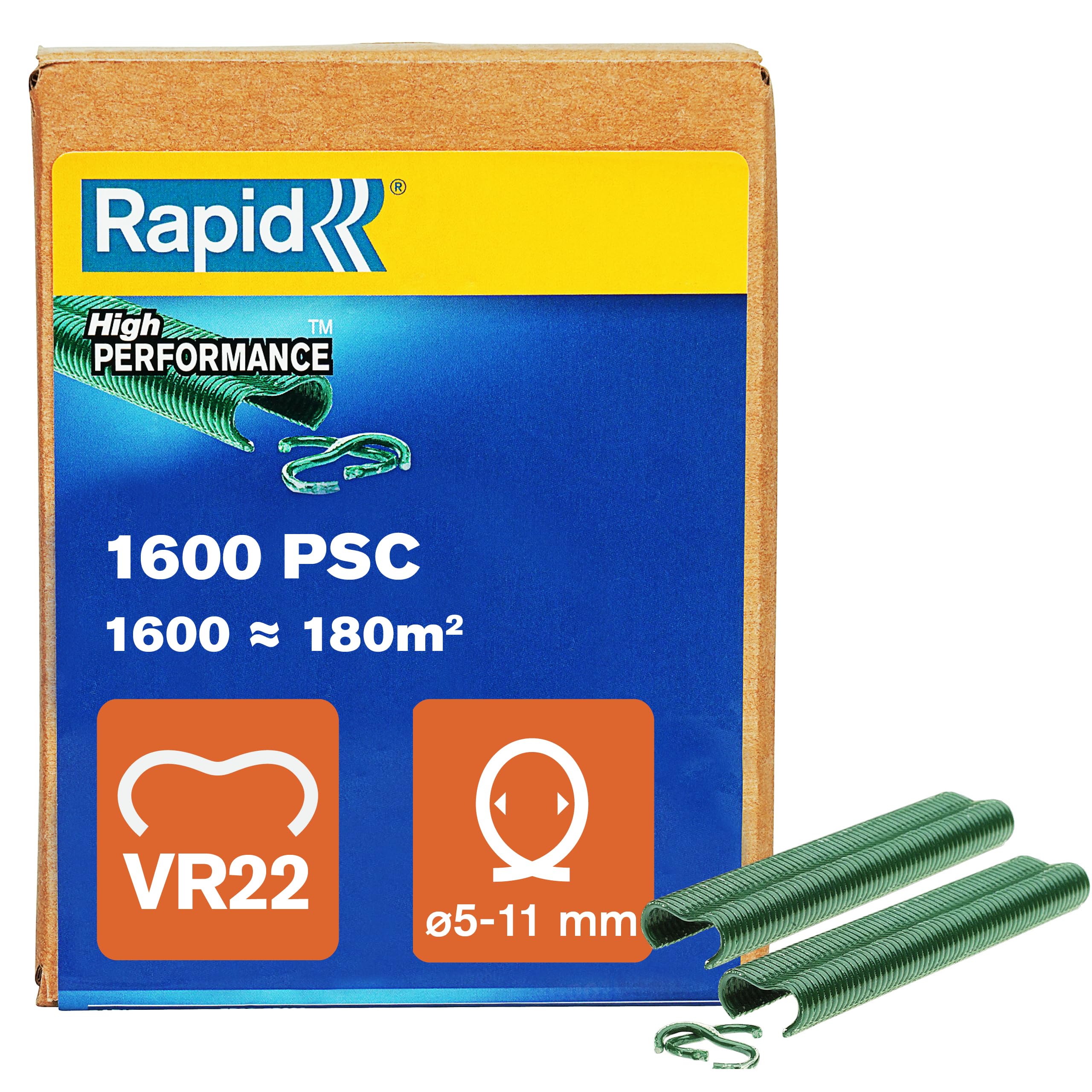 Rapid VR22 - Agrafes à Grillage en Acier Galvanisé, Plastifié Vert, Compatible avec les Grillages 5-11 mm, Idéal pour Sécuriser Cages & Clôtures, 1600 Pièces, Emballage Boîte (40108811)
