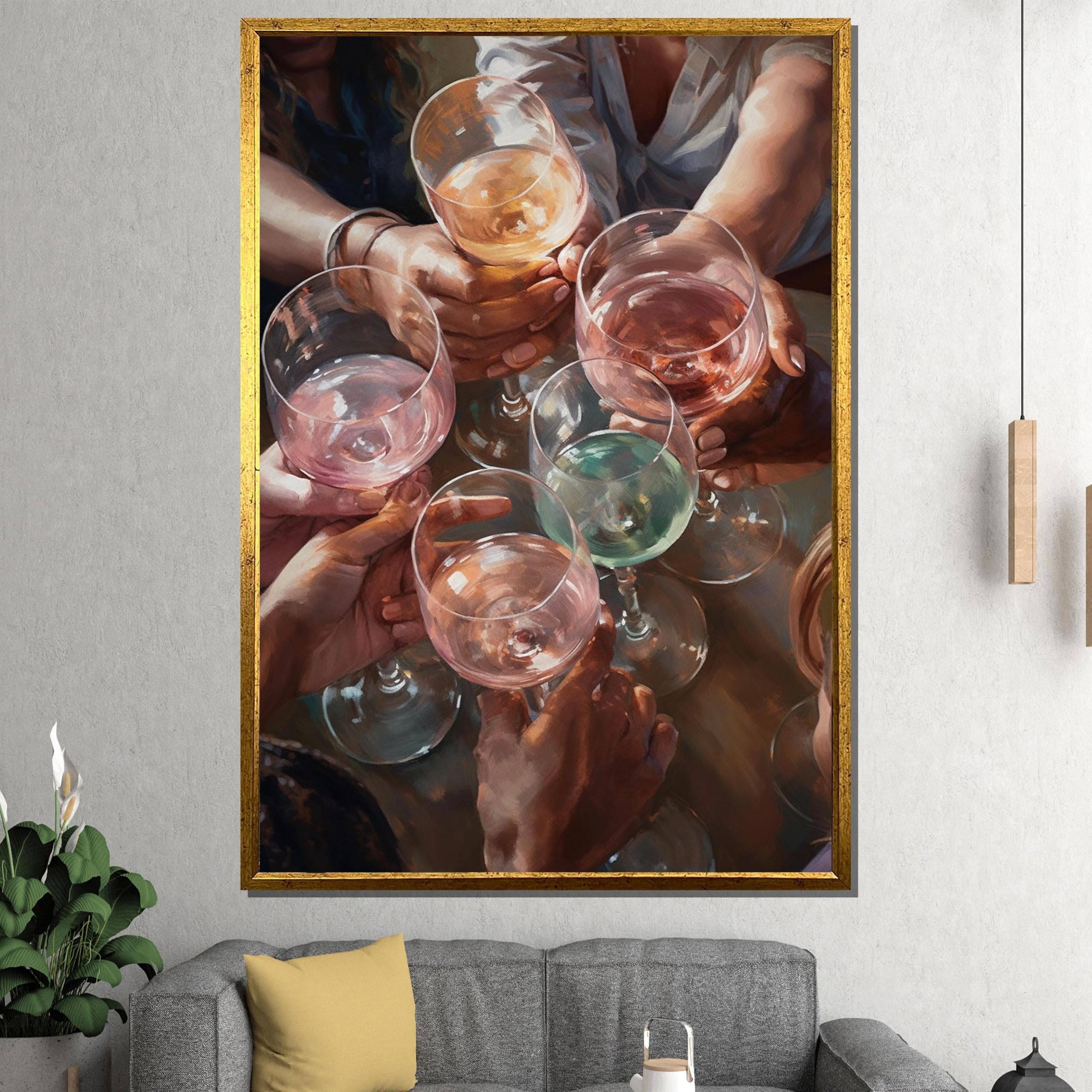 XBTYKPB Cheers Wine Glasses Canvas Painting, Modern Canvas Wall Art, Ready to Hang Dining Room Decor Canvas, Wine Painting Canvas(80x110cm/Frameless)