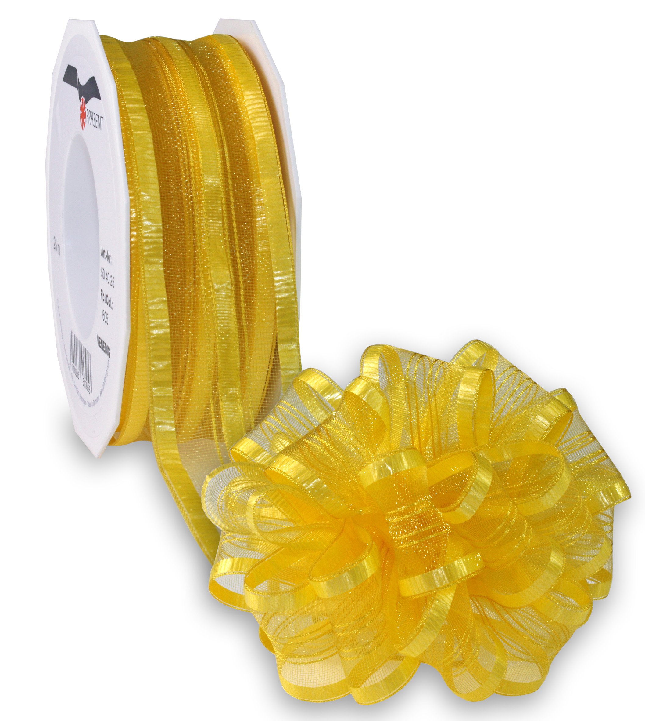 Präsent - Venedig Pull Bow Ribbon Yellow 40 mm width, 25 m length, Colorful, 40mm - 25m