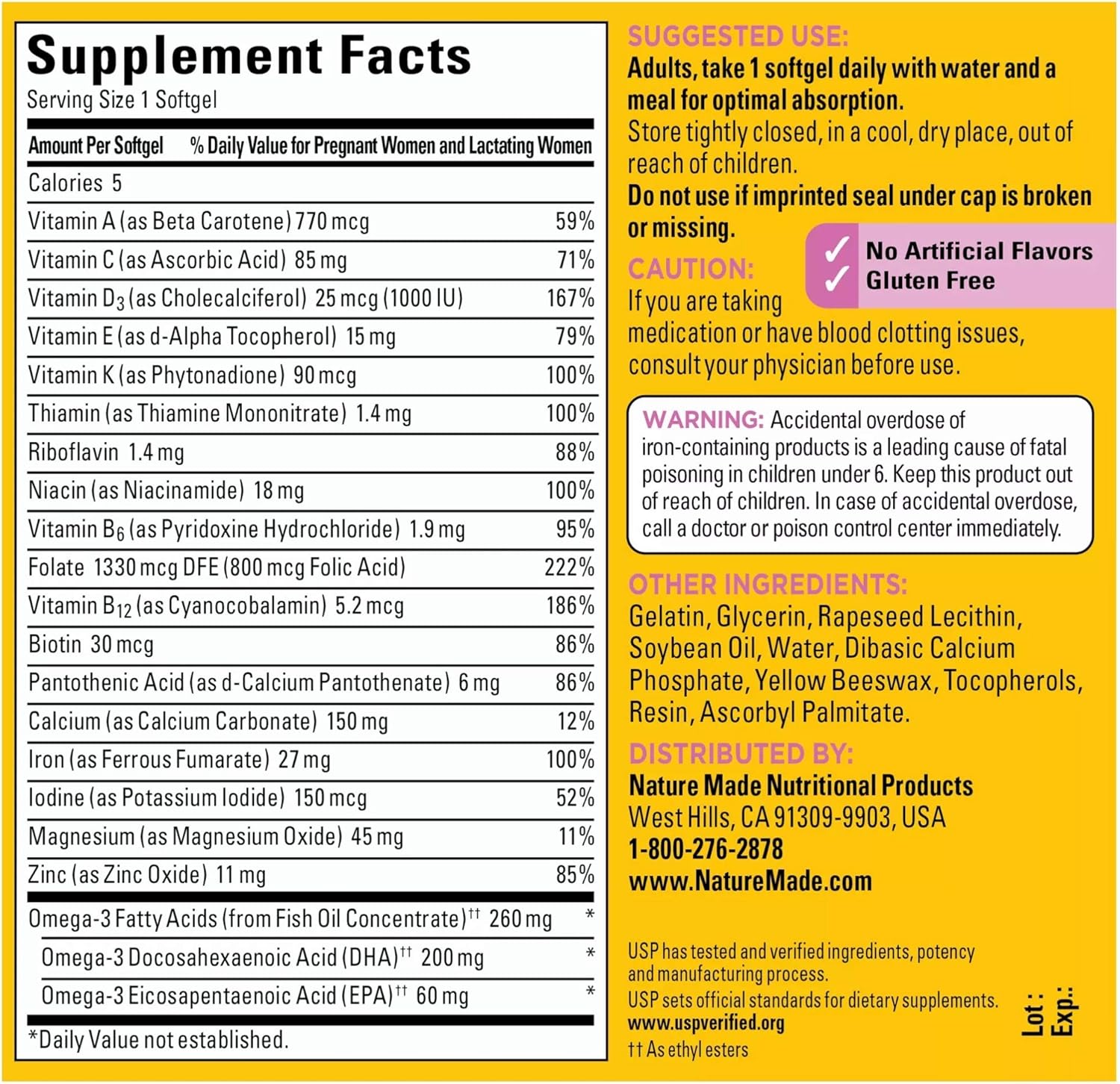 Prenatal Vitamin + DHA Softgel with Folic Acid, Iodine and Zinc, 90 Count : Health & Household