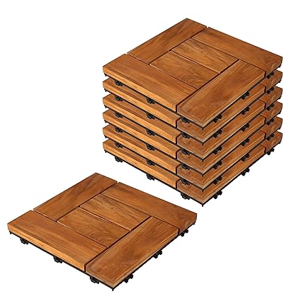 Sharpex Teak Wood Water Resistant Flooring Interlocking Deck Tiles (12 x 12) Pack (6 PC, Brown)