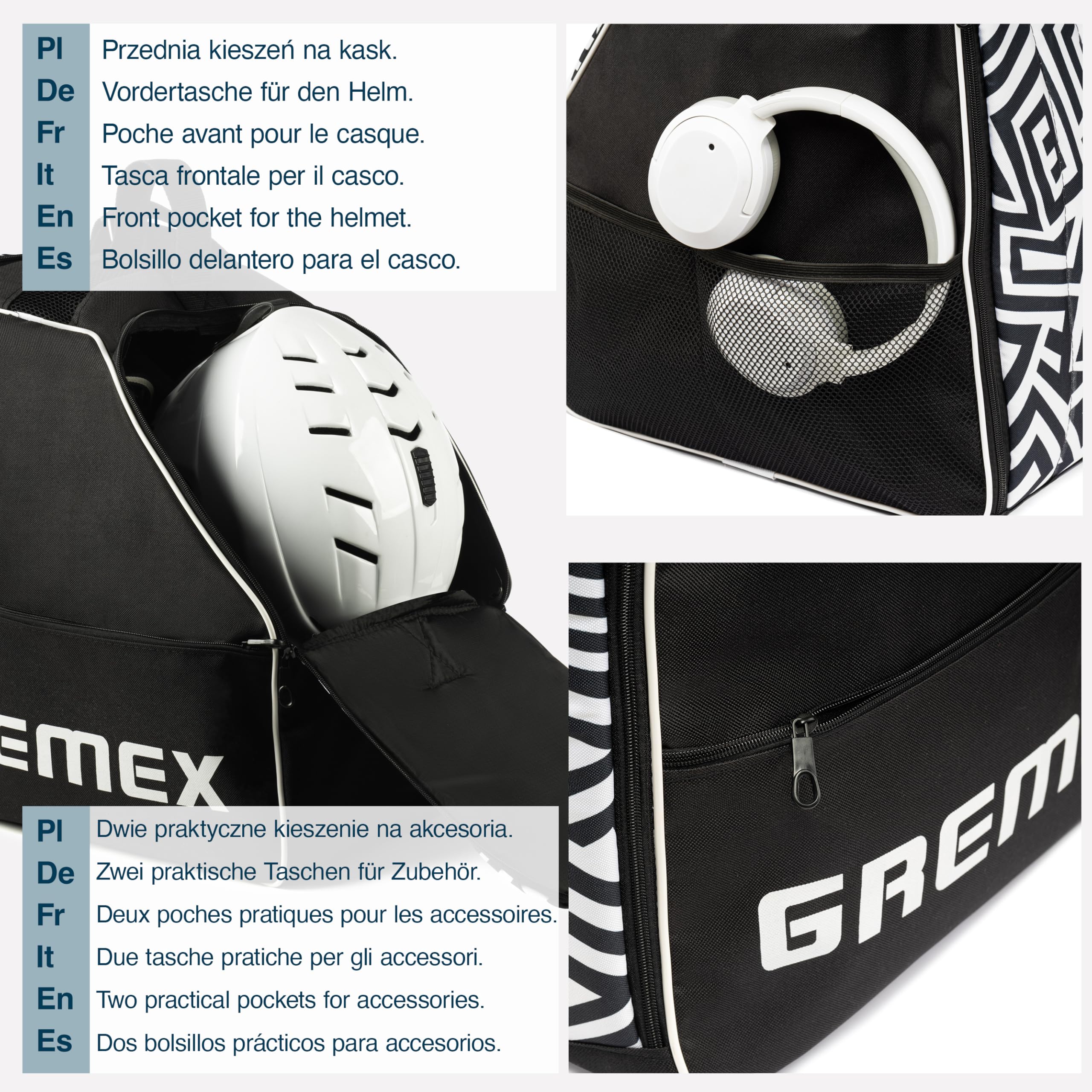 Skischuhtasche mit Helmfach - Wasserfester Skischuhrucksack für Skischuhe und Helm - Widerstandsfähig mit Titan-Nähten - Bequem für Transport, Reisen und Schutz Ihrer Ausrüstung