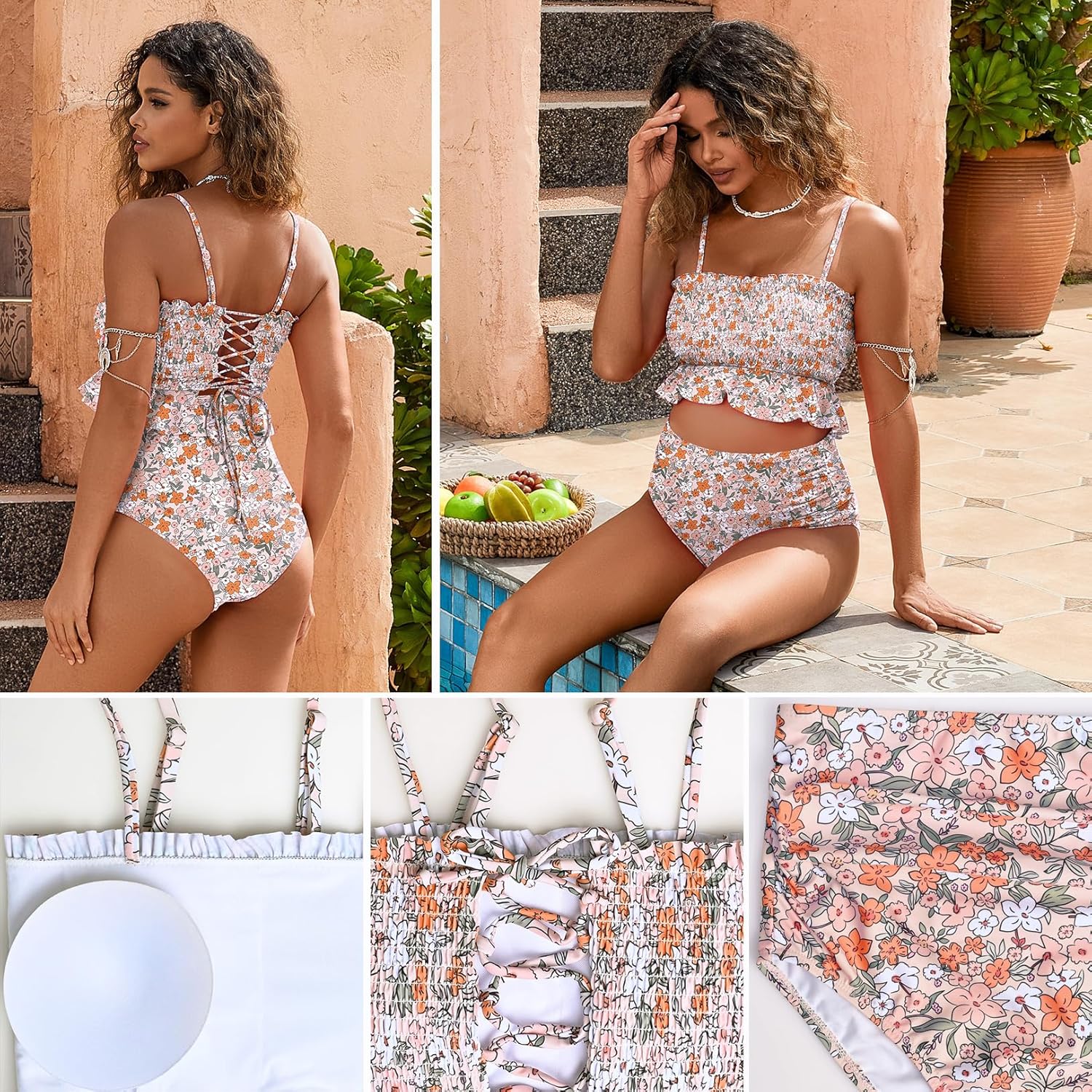 Maternity Swimsuit Two Piece Bikini Bandeau Top Hipster Bottom High Waisted