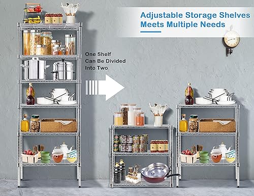 Vista 144 de Estantería de almacenamiento de 6 niveles, estantería de alambre, 48 pulgadas de largo x 18 pulgadas de ancho x 72 pulgadas de alto, estante Negro