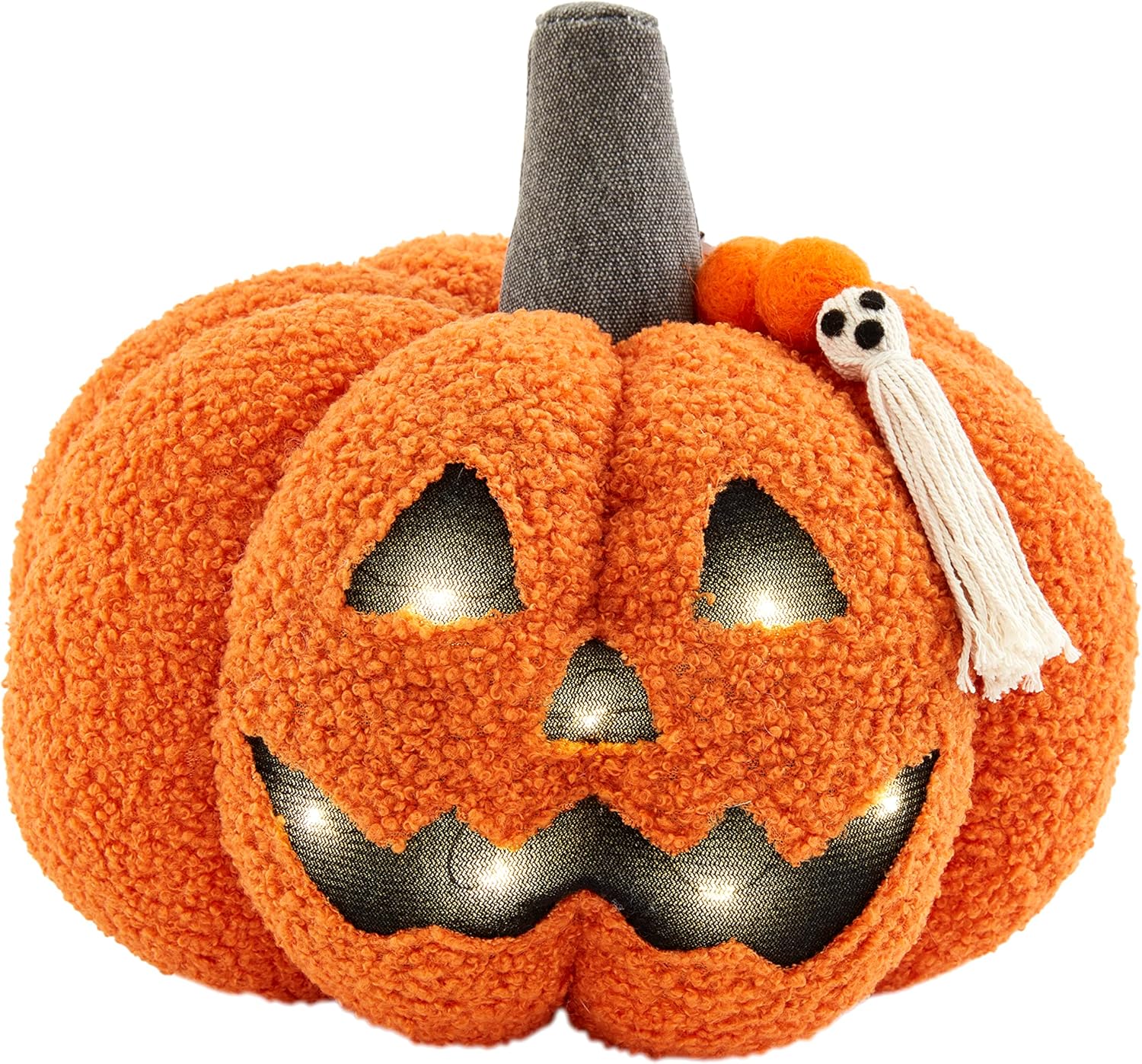 Mud Pie Light Up Sherpa Jack-o-Lantern Pillow, Orange,8" x 9"