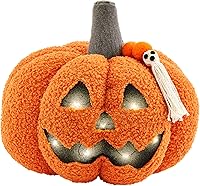 Vista 1 de Mud Pie Light Up Sherpa Jack-o-Lantern Almohada naranja, 8" x 9