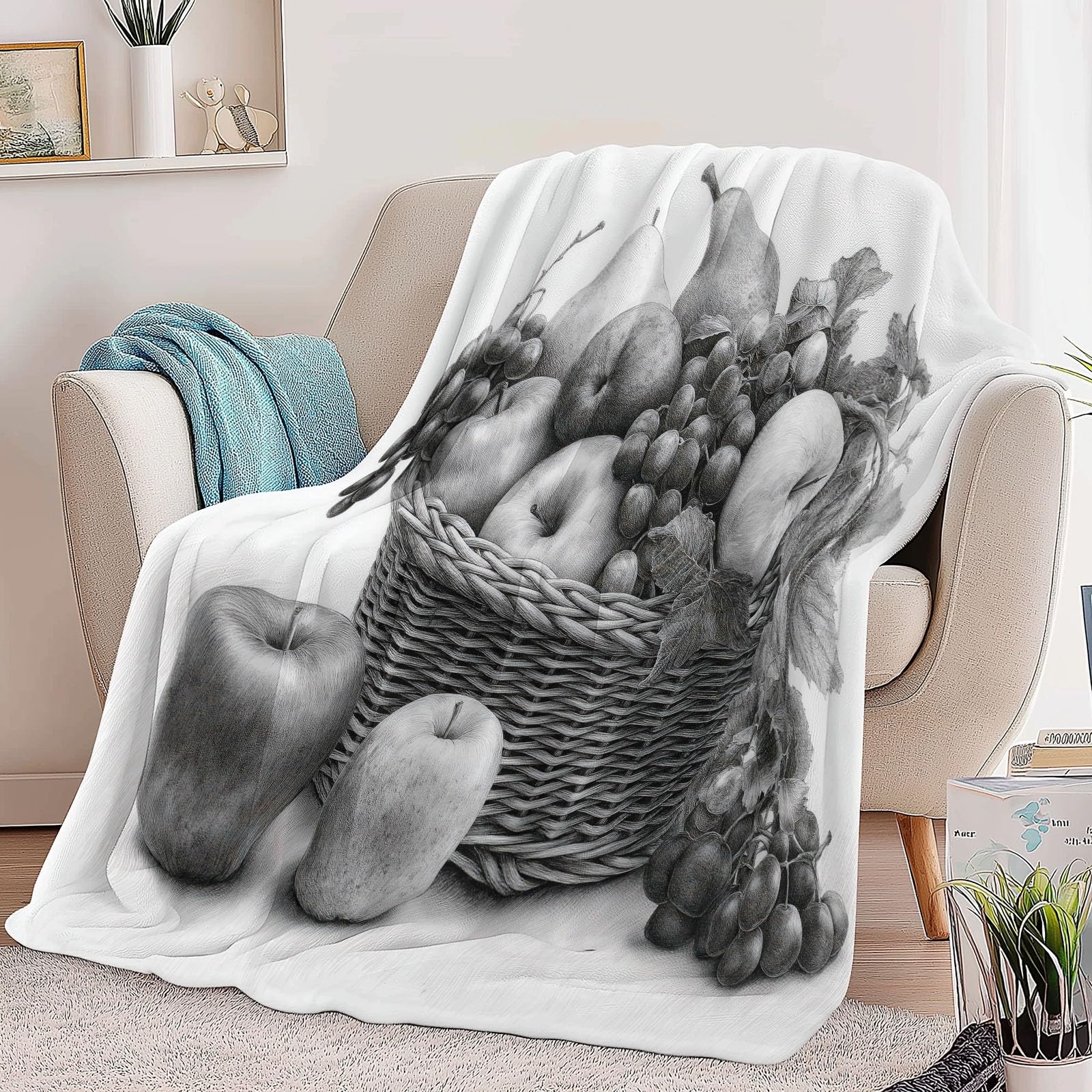 Genérico Manta de Franela Cesta De Frutas Gris 220x240 cm Mantas de Polar Cálida Cómodas, Manta de Regalo para Niños y Bebe, Mantas Versátil para Cama, Sofá, Camping Y Viajes