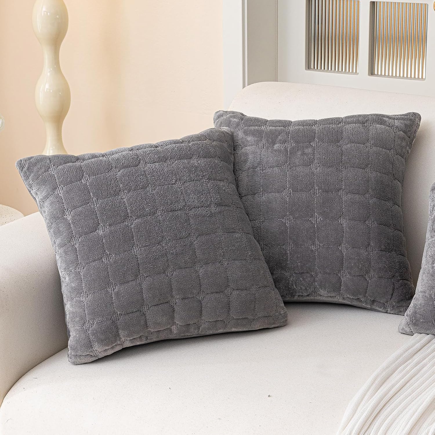 Velvet Throw Pillow Covers(Pack of Two, Dark Grey) 22×22 Inch Decorative Pillows Cover Neutral Soft Chenille Couch Pillows with Zipper Aesthetic for Living Room and Bedroom Dark Grey 22" x 22" (Pack of 2)