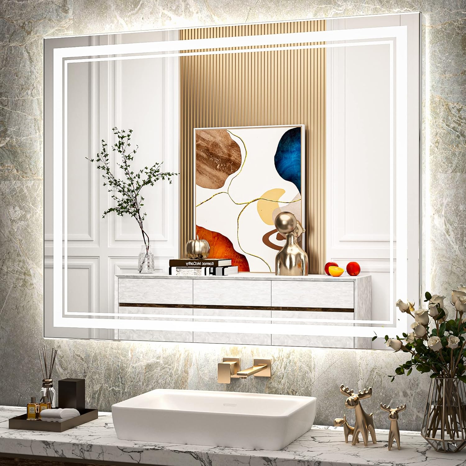 Amazon.com: TokeShimi 40x32 Inch Bathroom LED Mirror Front Lighted ...