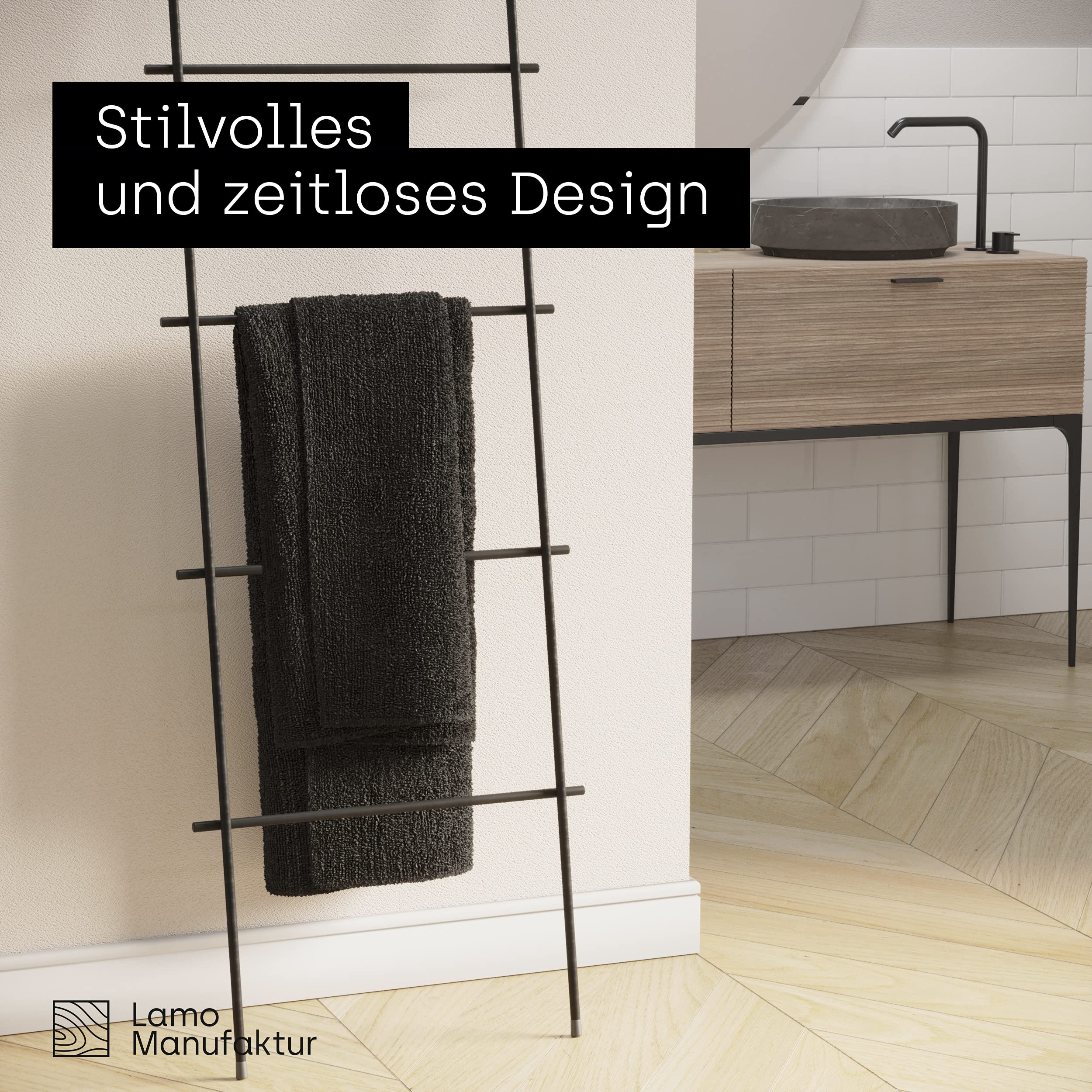 LAMO Manufaktur Porta asciugamani Scaletta Stendibiancheria Porta giornali Loft, 170x40 cm (ALT x LAR), nero, LLS-170-40-9005