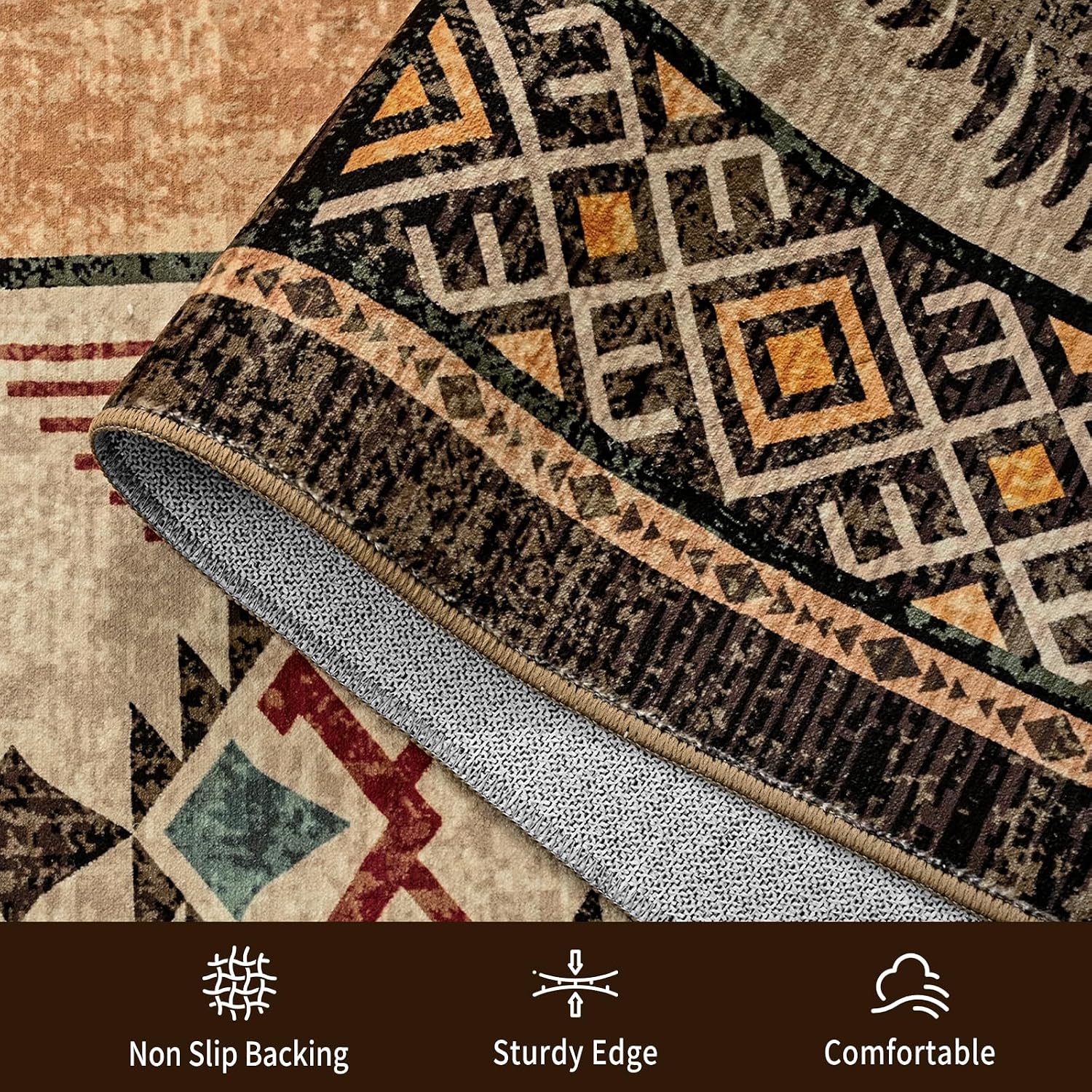 HOMORE Runner Rug 2x5 Washable Western Rugs for Hallway Entryway,Rustic Cabin Runner Rug Non Slip,Southwestern Lodge Rugs for Bedroom Kitchen Laundry,Brown