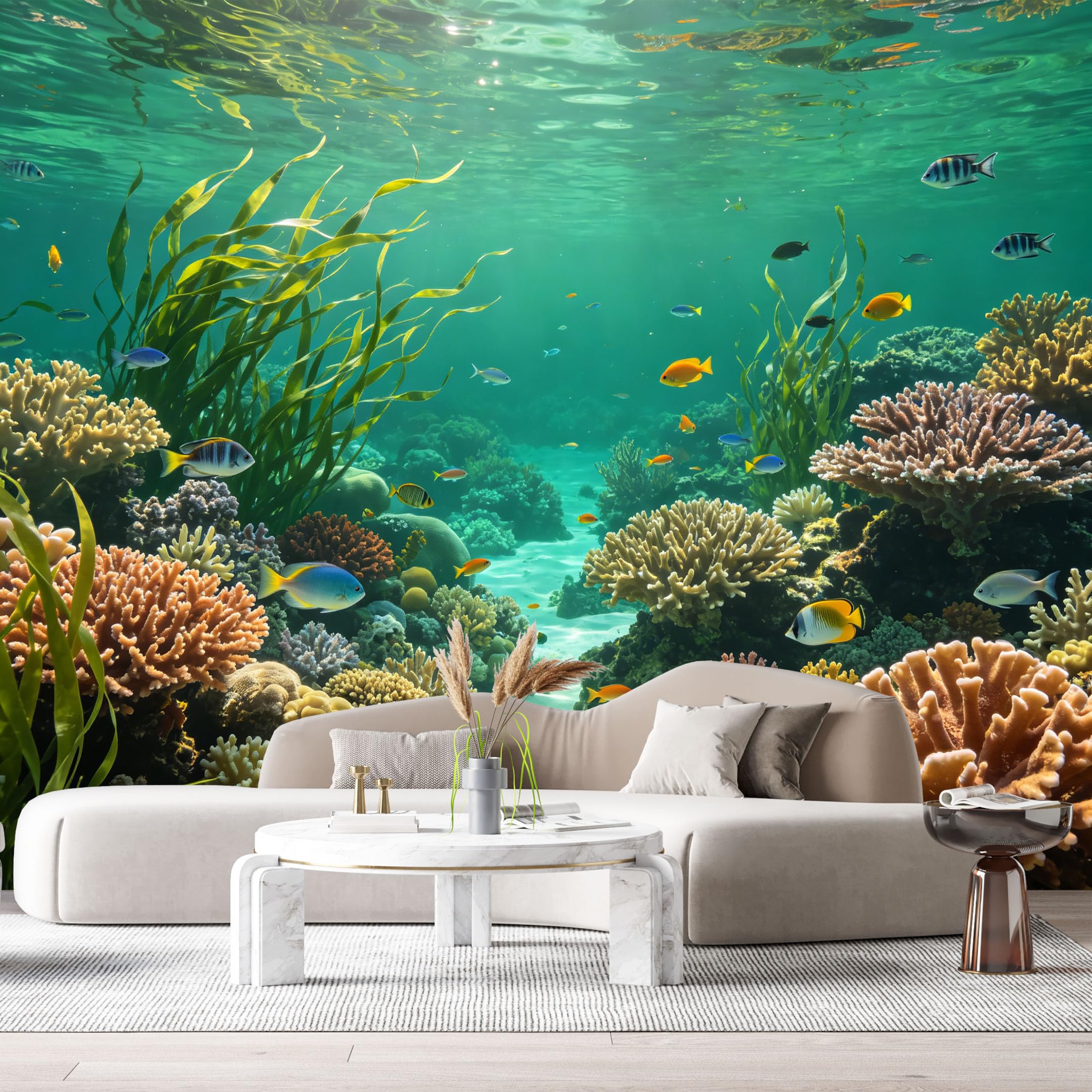 Custom Size Wall Murals Underwater Ocean Marine Tropical Coral Reef Fish SelfAdhesiveWall Fabric Removable Wallpaper Wall Decor for Living Room Bedroom Bathroom