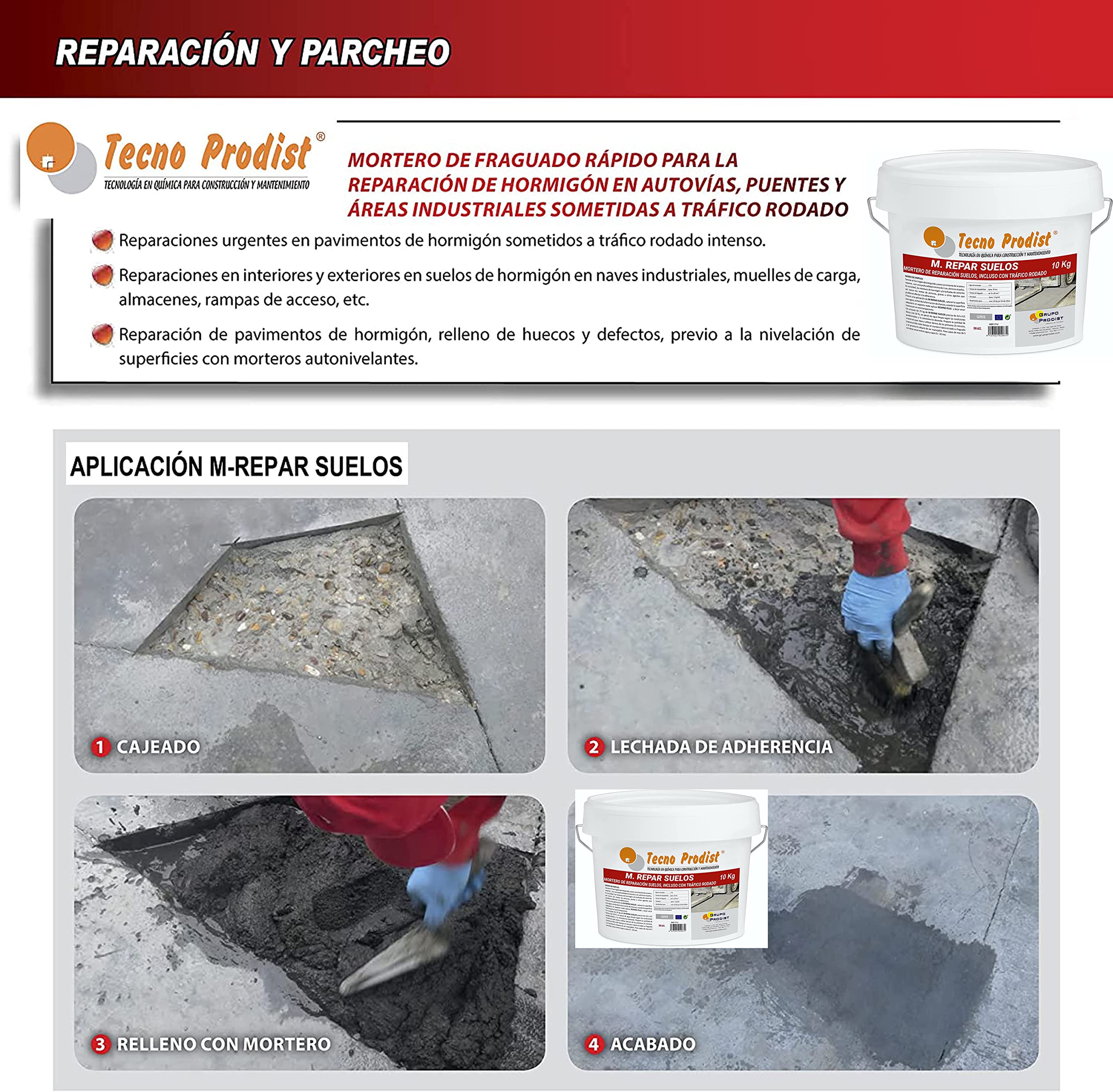 M-REPAR PAVIMENTI by Tecno Prodist - Malta per pavimenti in calcestruzzo o cemento, anche con circolazione stradale (transitabile con veicoli in 2 ore) (10 Kg)