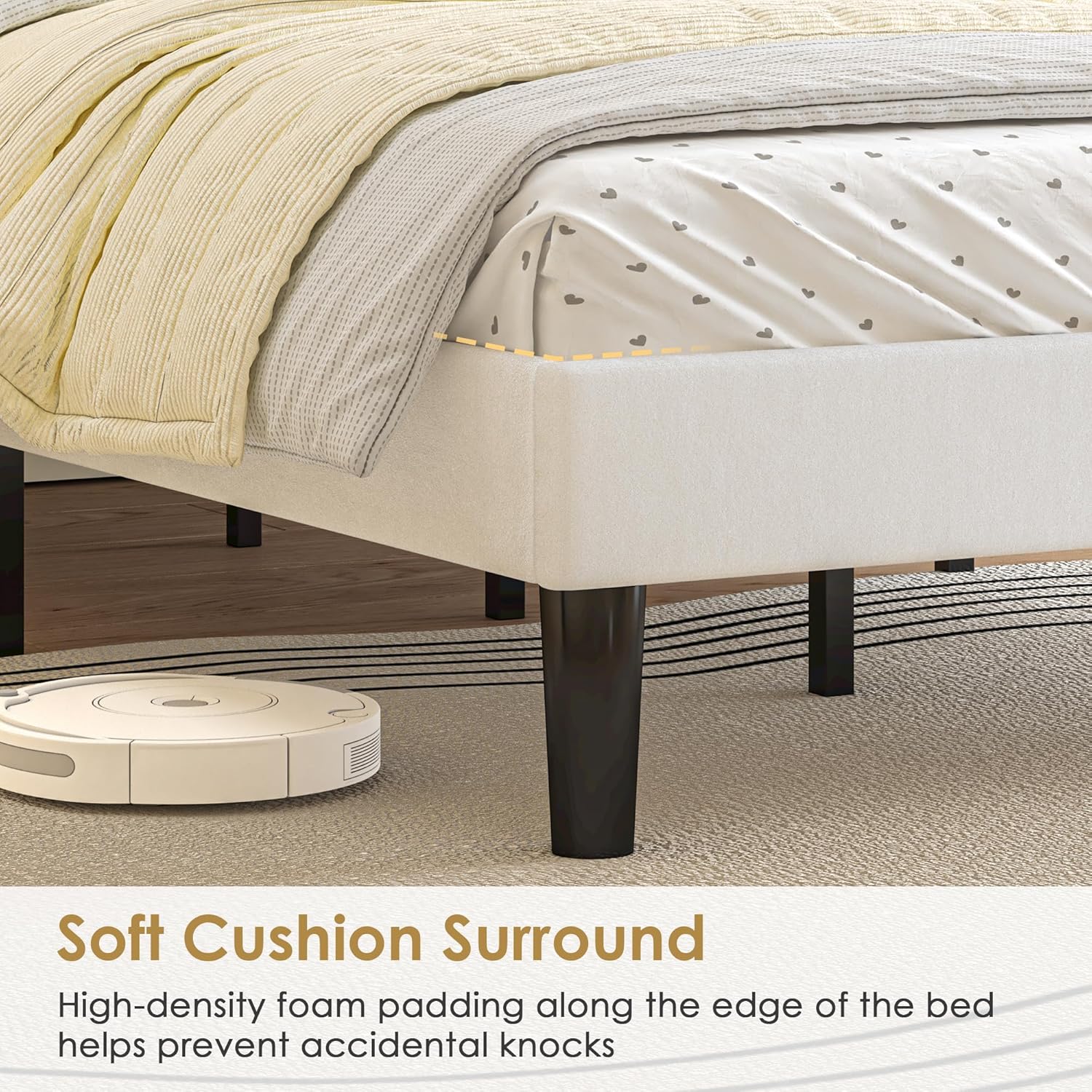 VECELO Twin Size Platform Bed Frame with Height Adjustable Upholstered Headboard, Modern Mattress Foundation,Strong Wood Slat Support, No Box Spring Needed, Easy Assembly,White
