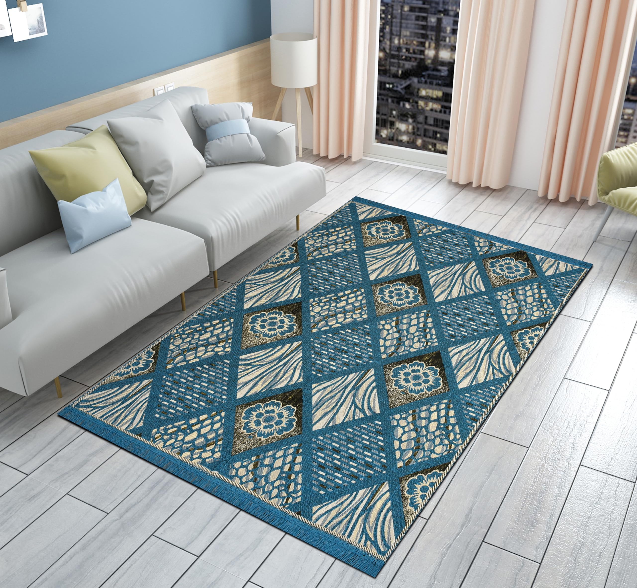 Premium Cotton Carpet 4x6 feet | Soft Velvet Rug for Living Room, Hall & Bedroom | Floor Carpet for Home/Dari & Kalin | Reactangular Rugs &Carpet (Aqua)-image-17