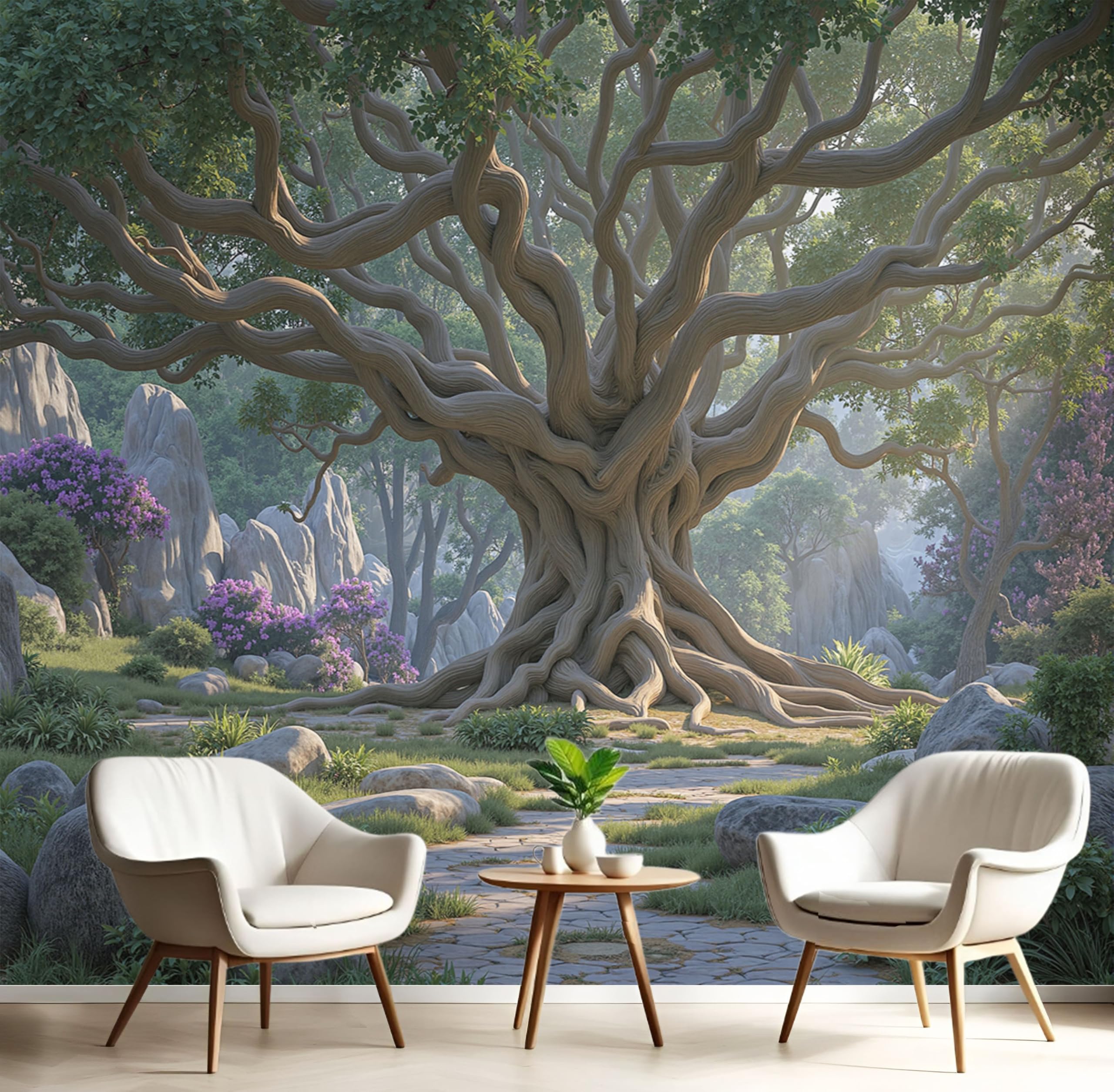 Papier peint plantes fantastiques prairie arbres géants décoration 300x210