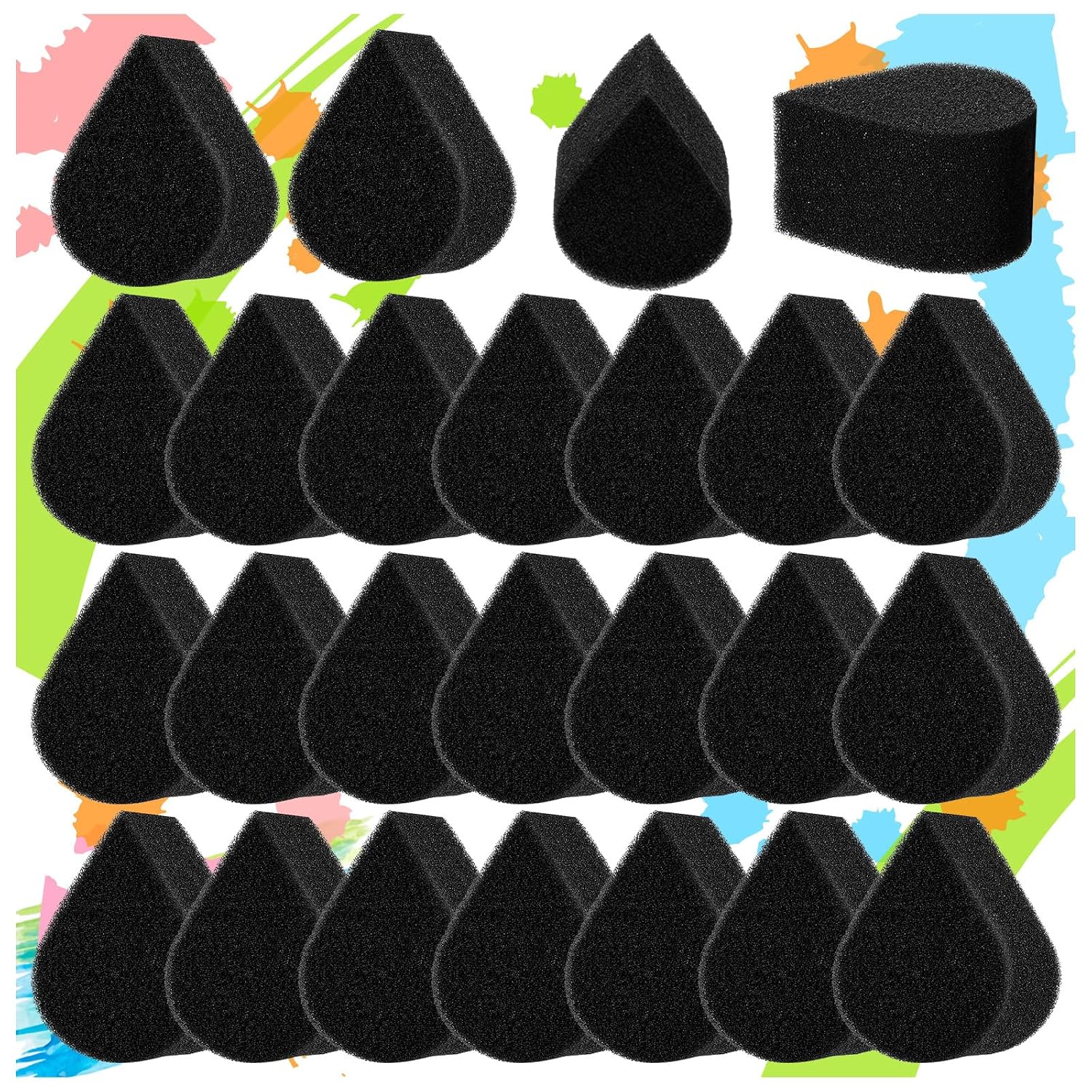50 Pcs Face Paint Sponges for Kids and Adults Face Painting, Droplet Shaped Facial Makeup Use Paint Sponges, Black Facial Painting Kit Professional for Valentine's Day Gifts, Halloween Make Up Supply