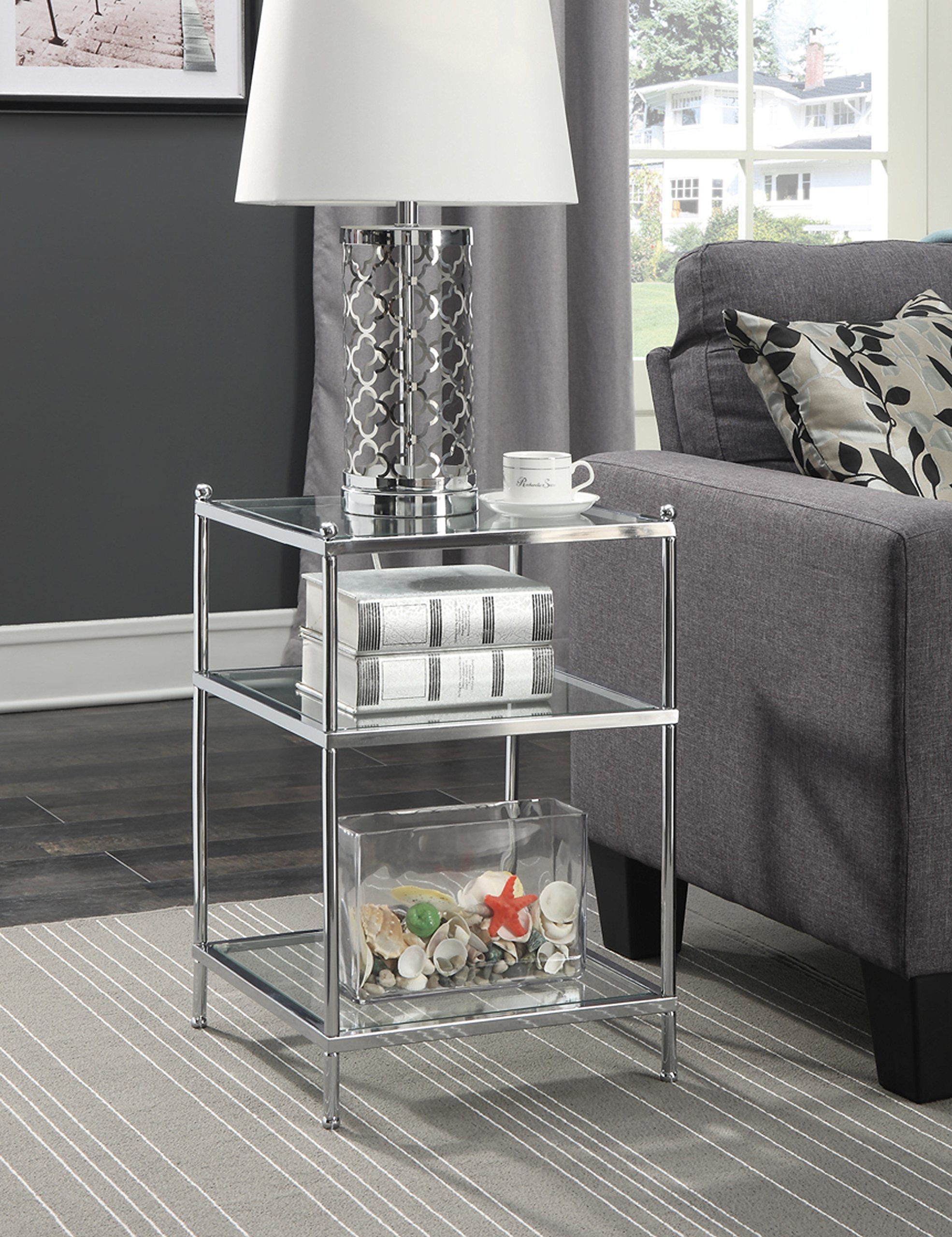 Convenience Concepts Royal Crest End Table, Chrome / Glass