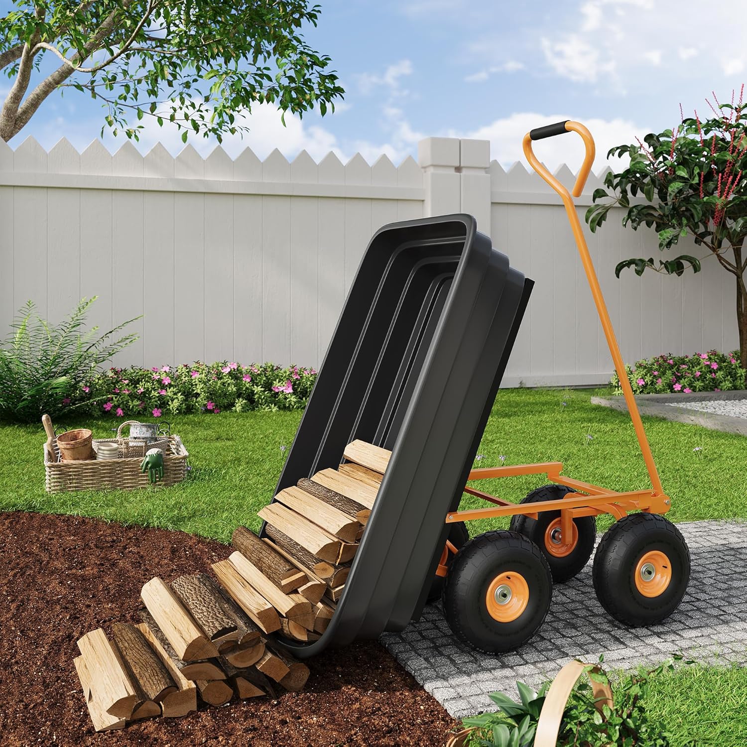 Heavy-Duty Garden Utility Wagon, 1200LB Capacity with 180° Adjustable Handle & Quick-Release System, All-Terrain Tires for Transporting Soil/Plants/Tools, Poly Dump Cart Ideal for Yard and Farm Use