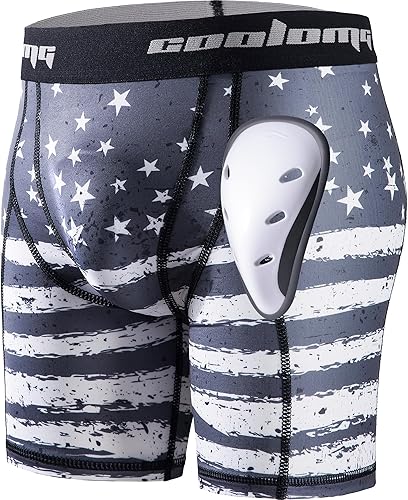 COOLOMG Pantalones cortos deslizantes para hombre con copa protectora para béisbol fútbol 7V7 MMA Lacrosse hockey sobre campo