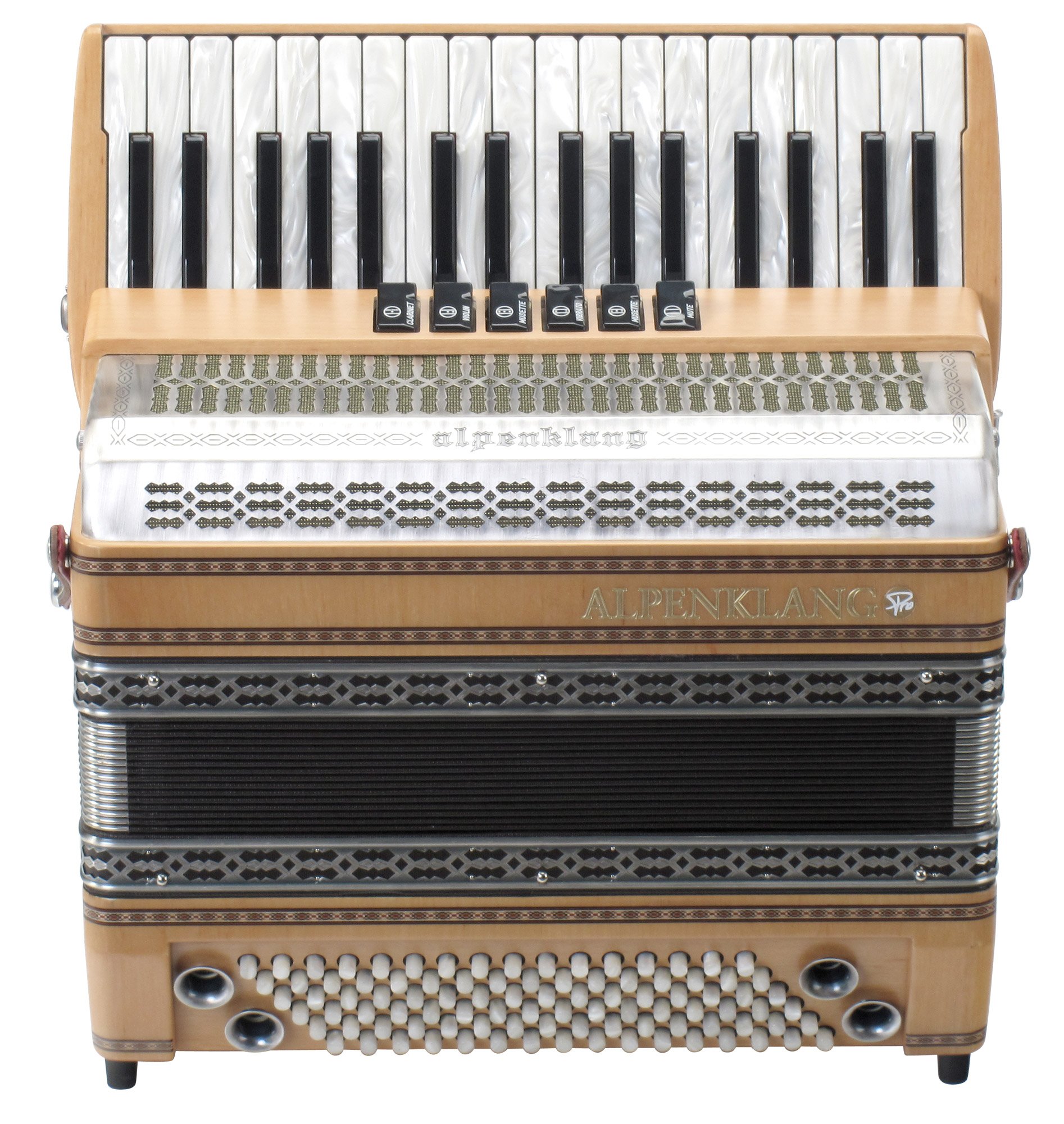 Alpenklang Pro Akkordeon III 96 (Tasten-Steirische, 34 Diskant-Tasten, 96 Bässe, Helikon-Bässe, weißer Balg) Erle