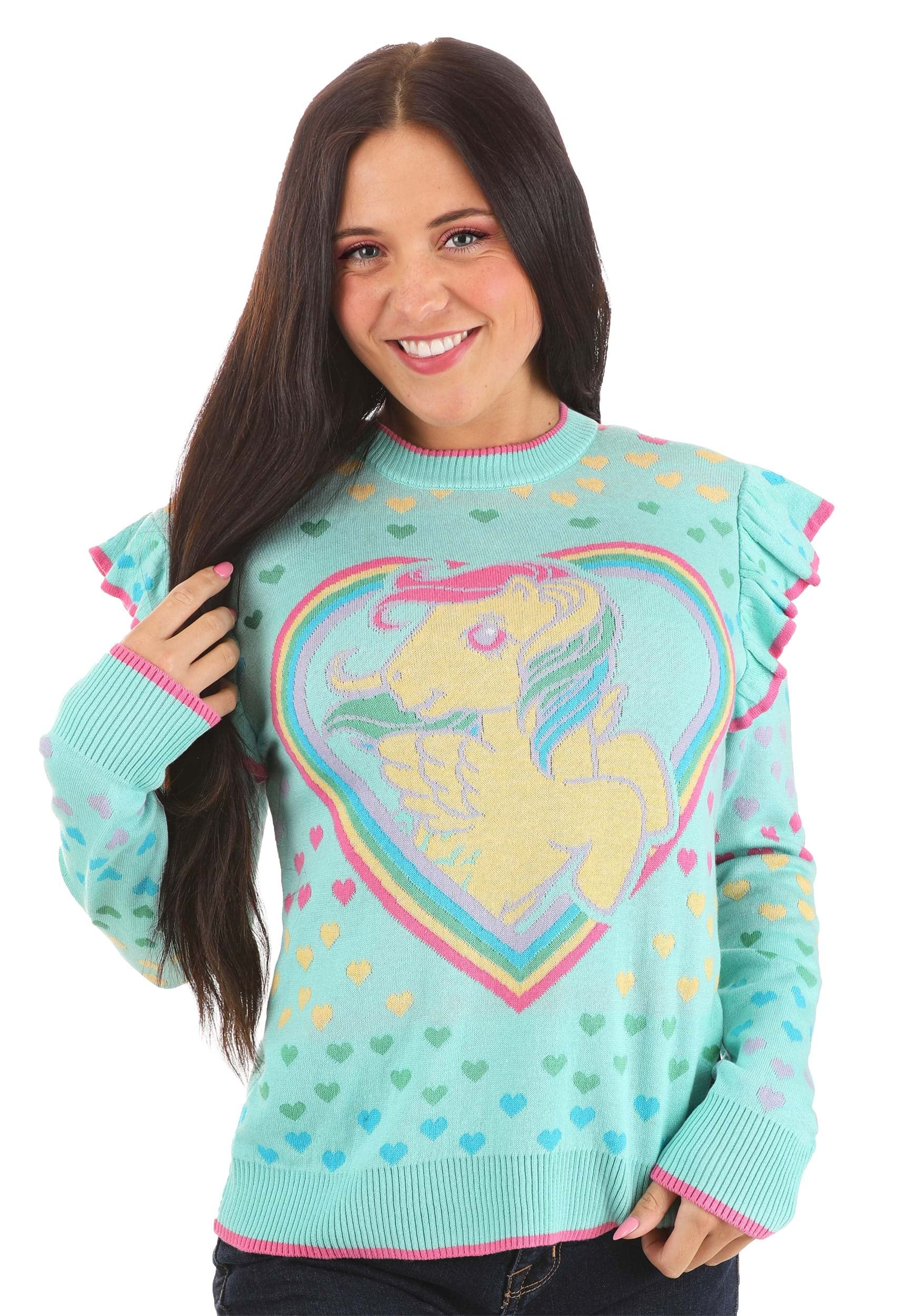 FUN.COMI Heart My Little Pony Sweater for Adults, My Little Pony Ruffle Sweatshirt for Women, Rainbow Dash Sweater