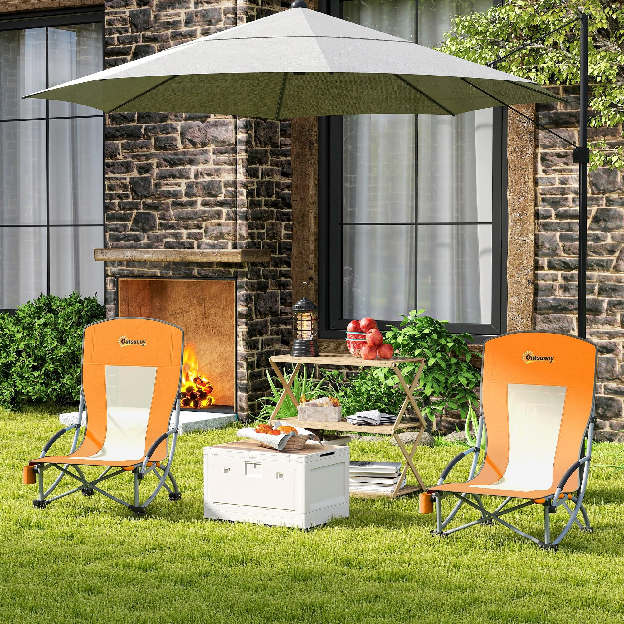 Outsunny Lot de 2 Chaises de Plage Pliable Chaises Camping Orange