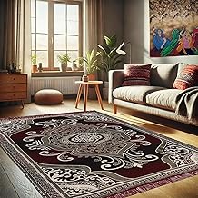 RVS DECOR Cotton Carpet 4x6 Feet | Soft Velvet Rug for Living Room, Hall & Bedroom | Floor Carpet for Home | Designer Dari for Floor 124x184 cm | Non-Slip, Trendy & Durable Kalin (Maroon and White)
