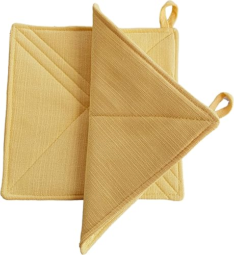 Miniatura 7 de CUSHYSTORE Soporte para ollas de 7.5 pulgadas, almohadillas térmicas para horno estilo cabaña, para cocina, color amarillo liso, 2 paquetes