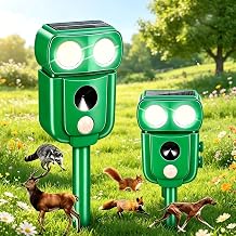 2 Pack Solar Animal Repeller Outdoor, Sonic Deer Repellent Geese Deterrent