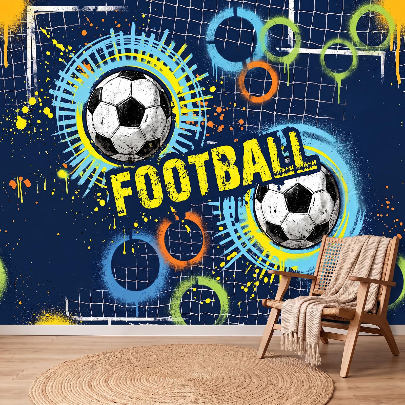 Fototapeta sportowa, 138in x 101in / 350 x 256 cm (szer. x wys.), włóknina, wysokiej jakości, nowoczesna, geometryczna, uliczna, piłka nożna, grafika, do domu, DIY, dekoracja, plakat, obraz na ścianę