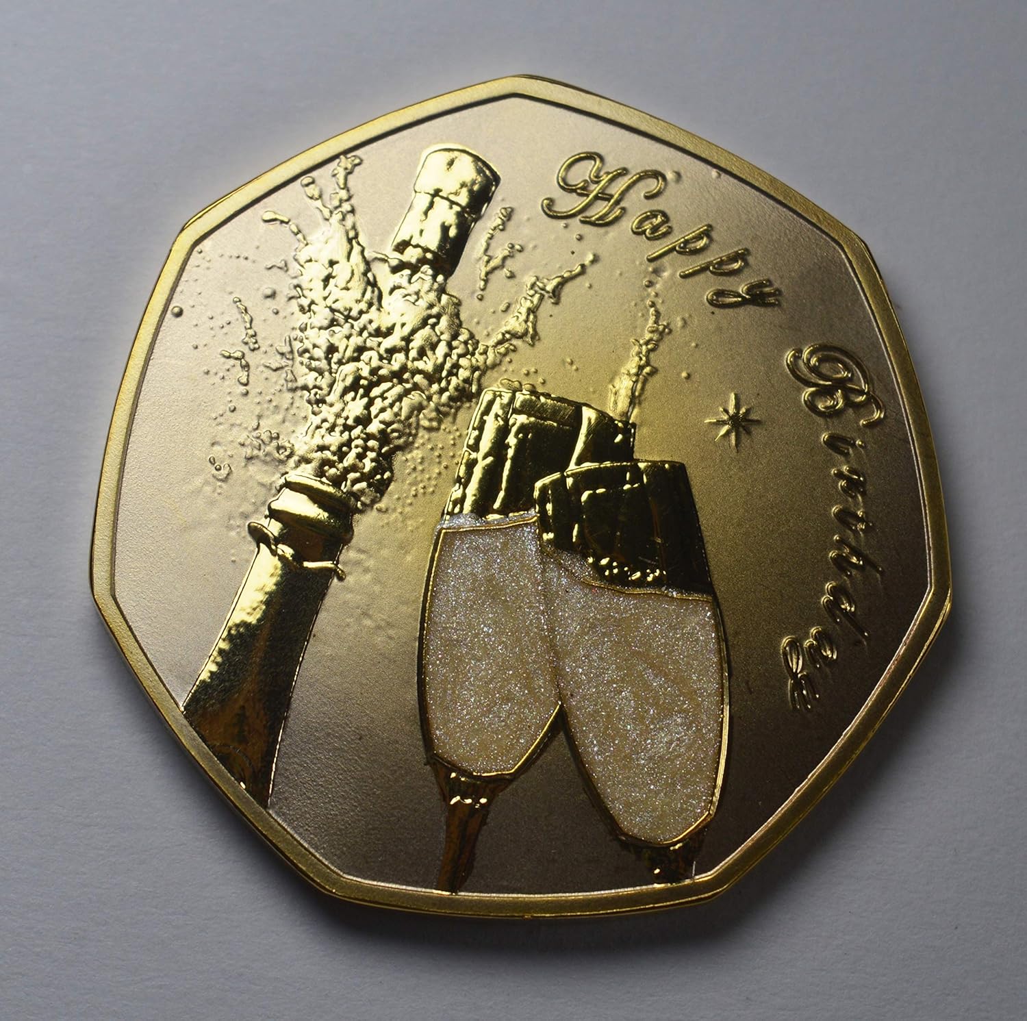 The Commemorative Coin Company 50th Birthday 24ct Gold Commemorative '50 & Fabulous' with Epoxy Coating and Glitter/Sparkles. Unique Gift/Present 50 Fifty Years. Champagne/Prosecco