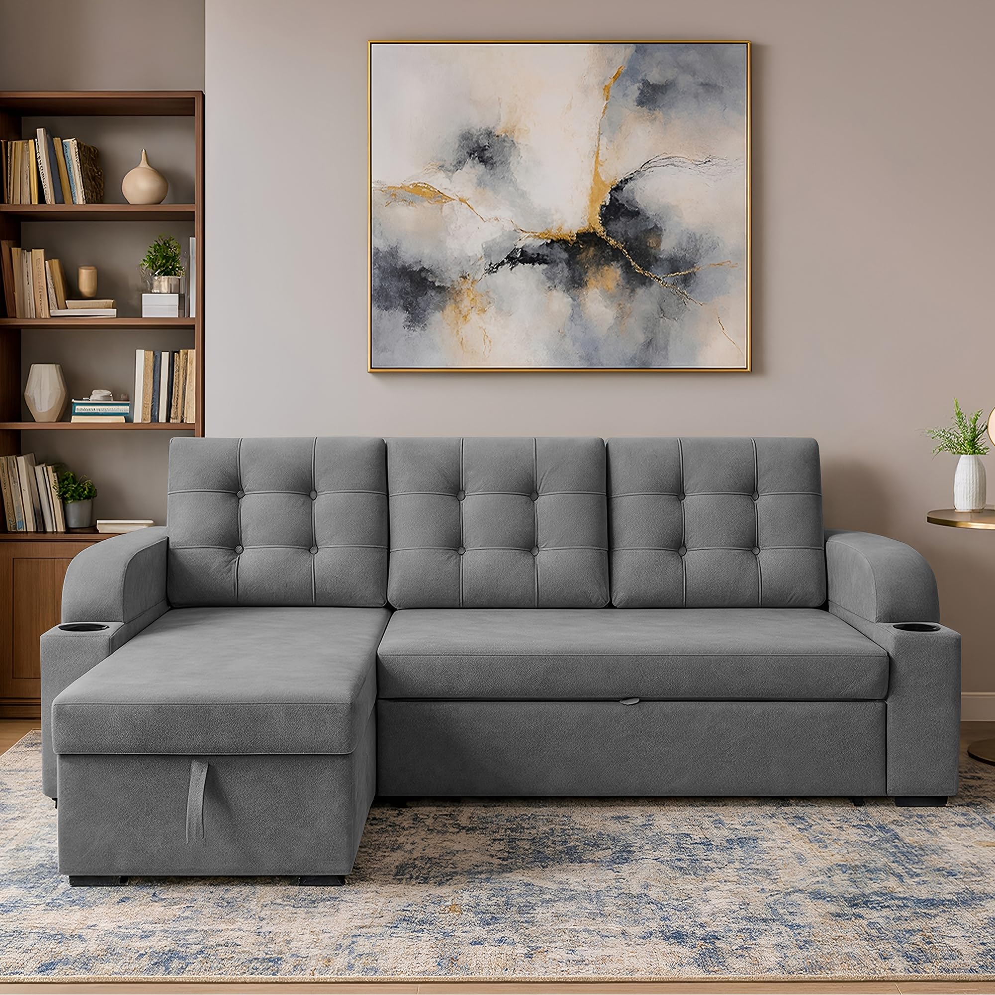 Casaliving Grance LHS 4 Seater Corner Sofa Cum Bed for Living Room with Storage (Dark Grey Fabric) Premium Fabric Sofa-image-42