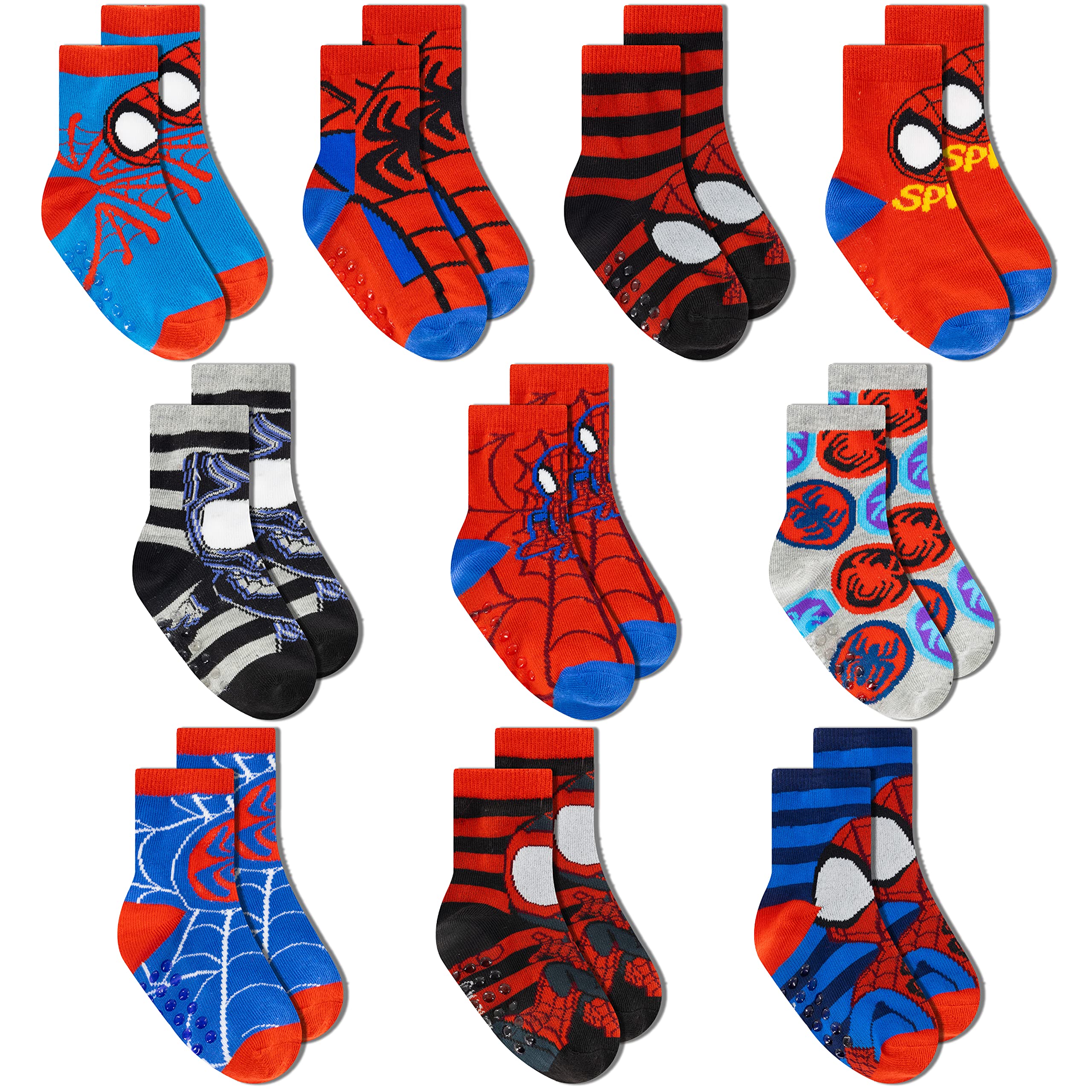 MarvelSpiderman Grip Socks, Socks for Toddler Boys, 10 Pack, Spider man Toddler Gripper Socks, Amazing Spiderman Variety Pack
