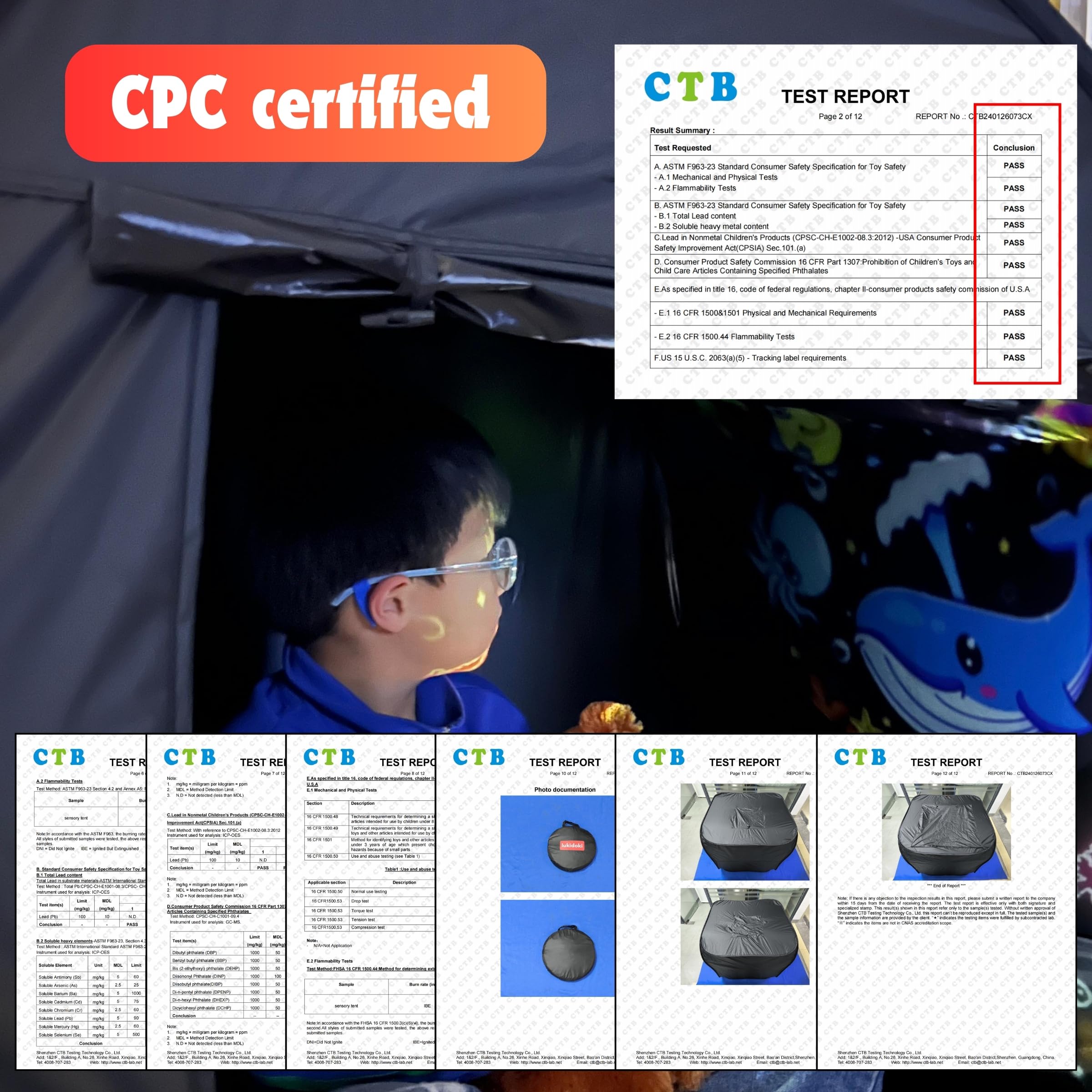 lukidoki Sensory Tent for Kids with Autism - CPC Certification Sensory Calm Corner Helps ADHD, SPD Children Relax, Reduce Anxiety - Portable Pop-up Blackout Hideout Play Tent Toys Add Windows