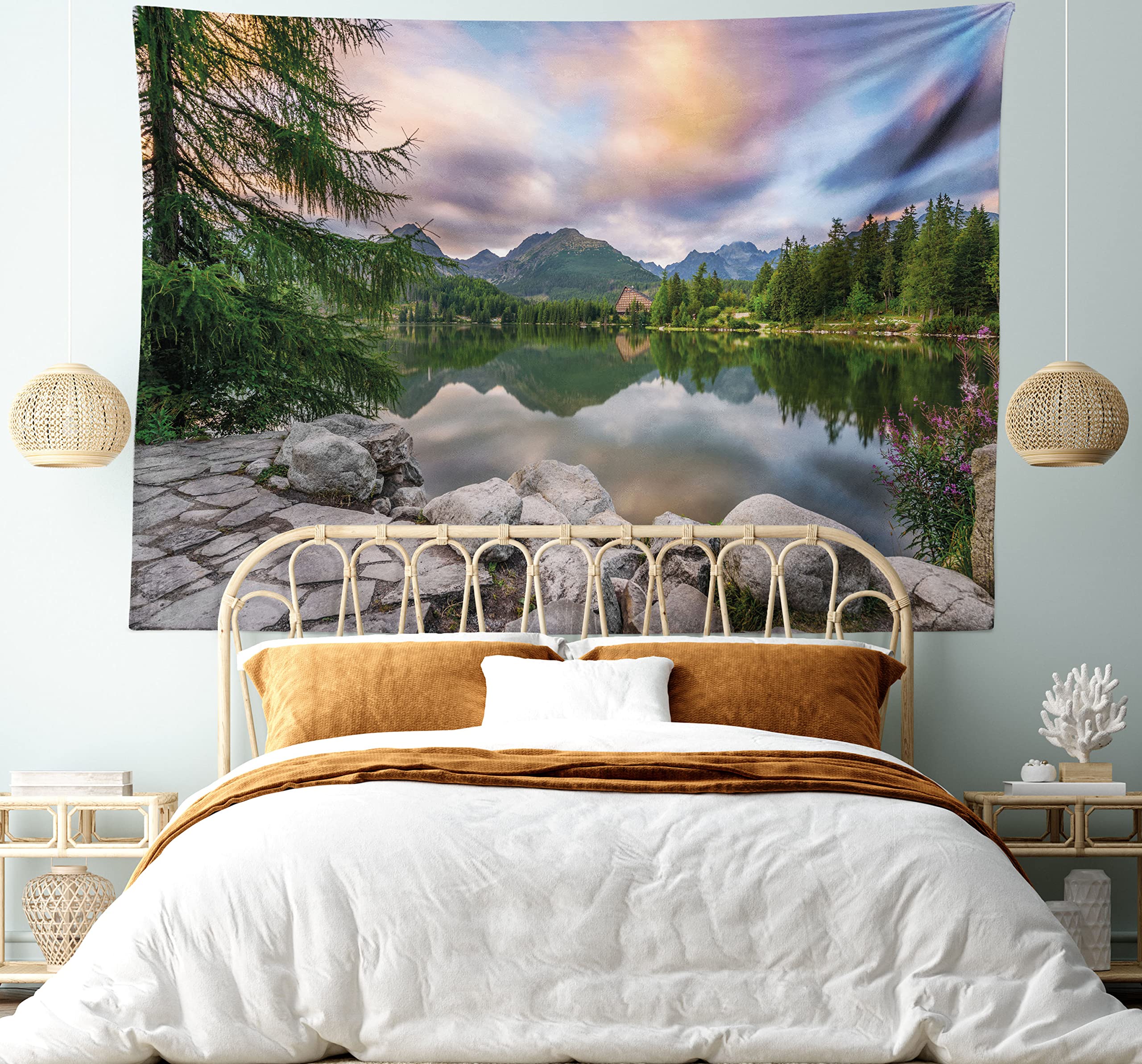 ABAKUHAUS Arazzo Gigante Montagna E Lago – 230x140 Cm, Microfibra, Con Passanti, Per Camera Da Letto E Soggiorno