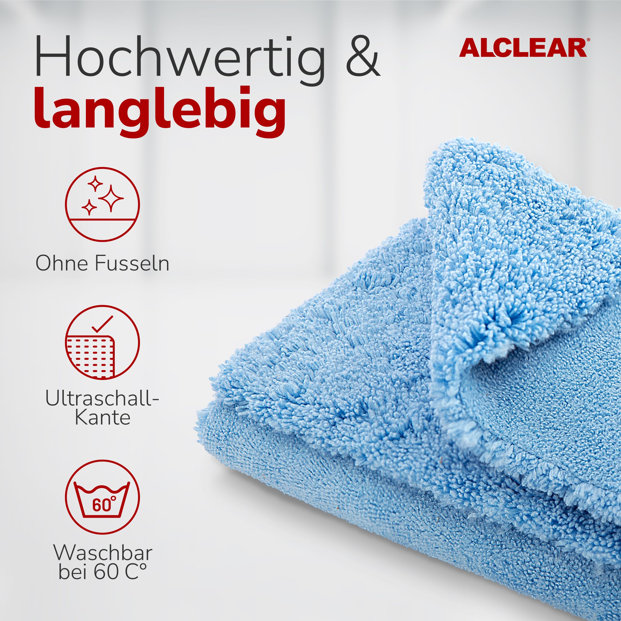 ALCLEAR 20820203 Mikrofaser Poliertücher, 20er Set, 40x40 cm, 2-Seiten | für Auto, Motorrad, Boot & Haushalt, saugstarke Tücher, fusselfrei, streifenfrei, zur Reinigung, Trocknung & Politur