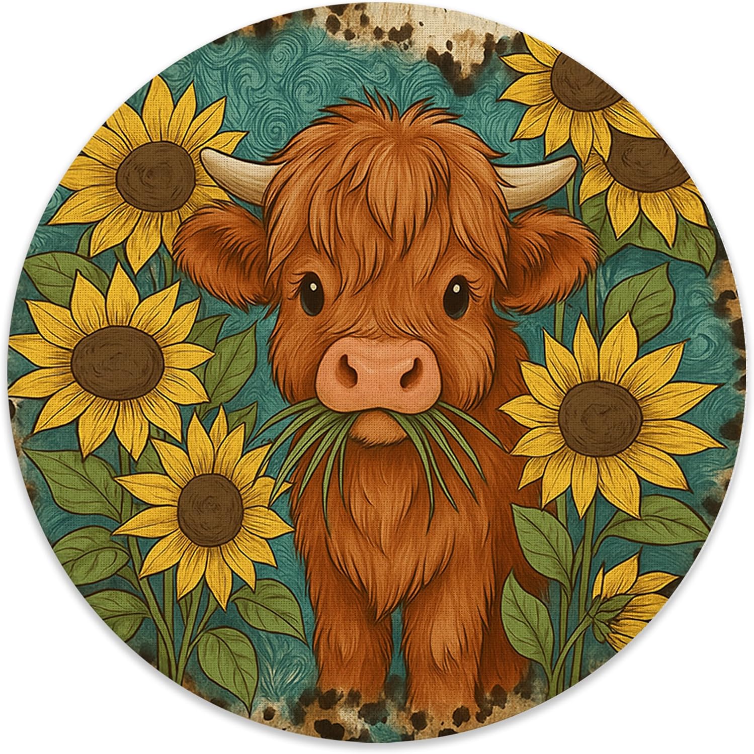 Funny Highland Cow Floral Mouse Pad for Desk, Highland Cow Gifts, Rustic Flower Heifer Mousepad for Work Wireless Mouse Computers Laptop Desk Accessories, 7.9x7.9 Inch