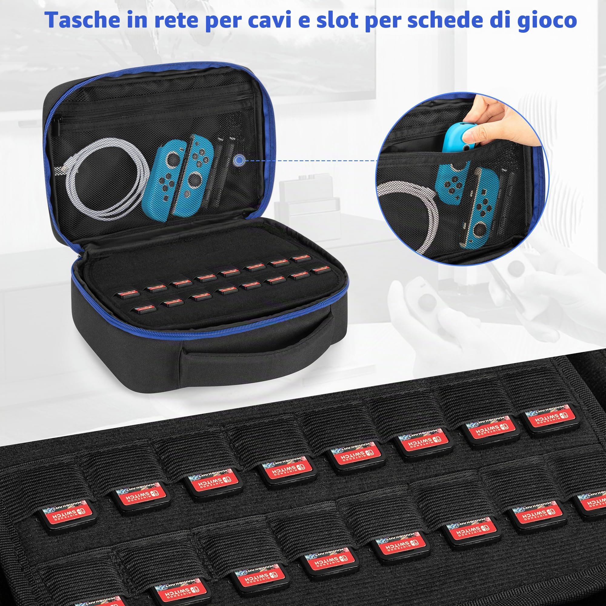 PGmoon Custodia da Viaggio per Controller Compatibile con Ps5 / Ps4 / Xbox/Switch Pro e Altri Controller, Borsa Protettiva per 2 Controller e Altri Accessori, Blu (Design Brevettato)