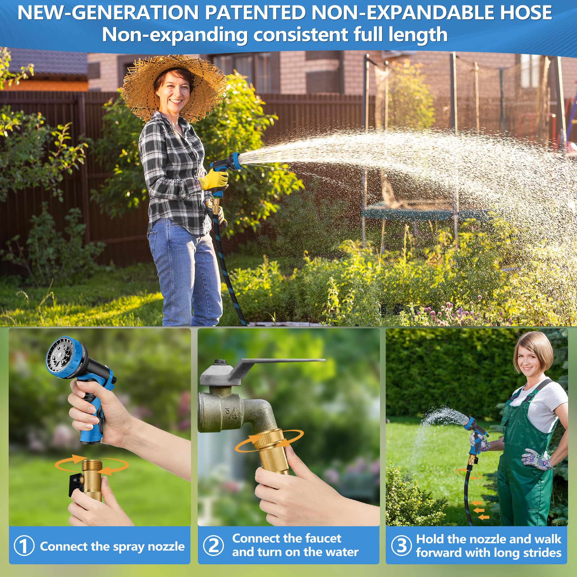 100 FT Non-Expandable Garden Hose, 2026 New Upgraded Flexible Water Hose, Ultra Lightweight Non-Expanding hoses with 10 Function Sprayer, Leak proof, Pressure Resistant for Yard, Outdoor — view 8