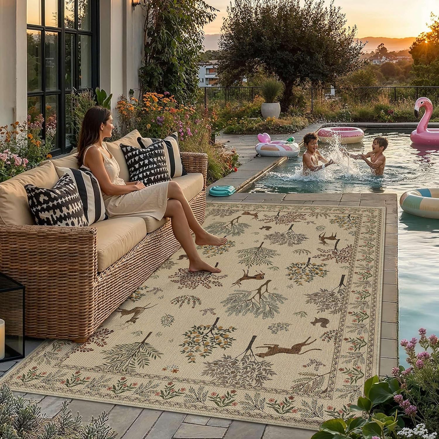 HUGEAR 6x9 Jute Outdoor Indoor Rug Washable Linen Textured Weave High Traffic Stain Resistant Non Slip Durable Carpet for Livingroom Patio Deck Balcony Courtyard (Animal, 6' x 9')