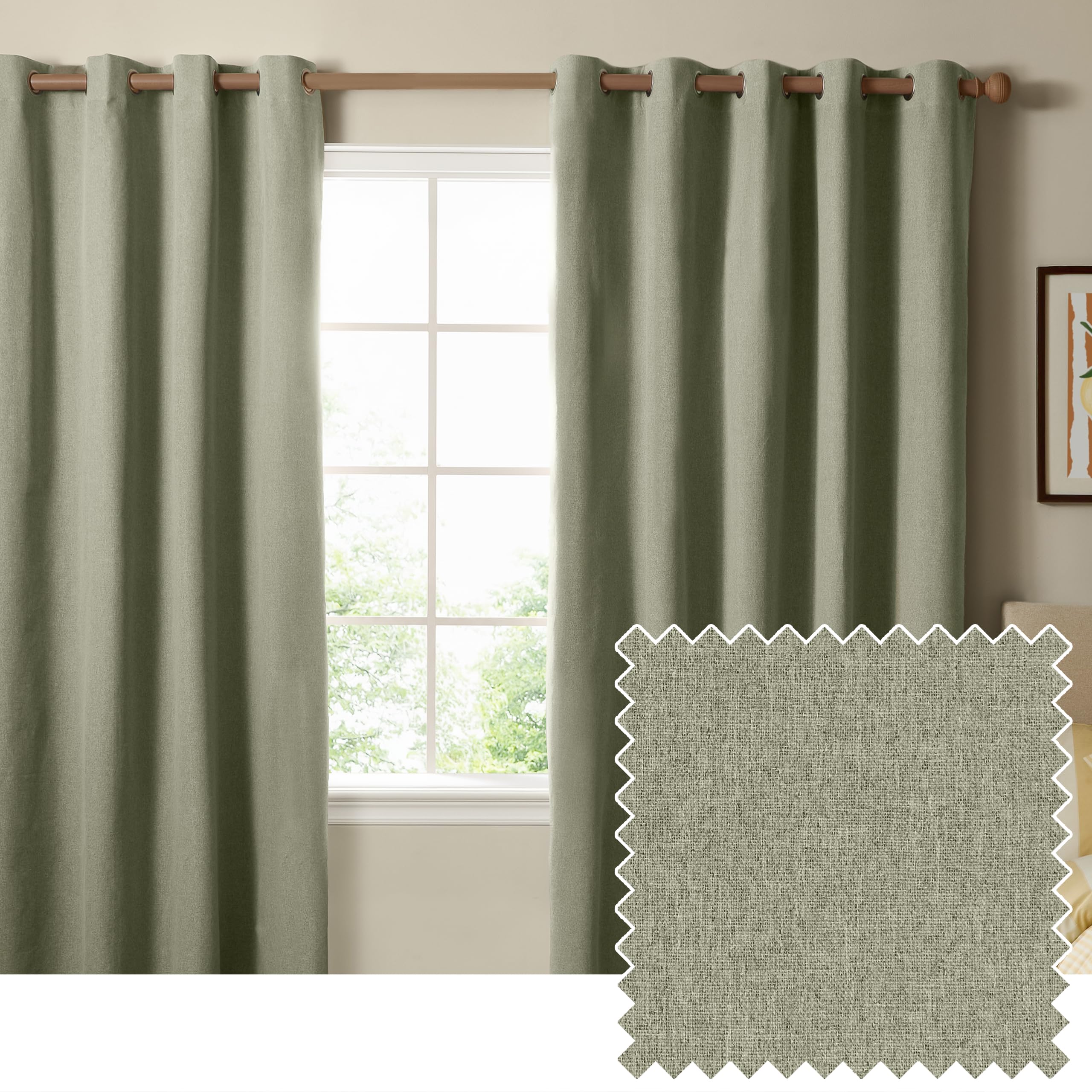 Furn Textured Woven Eyelet Curtain Pair - Light Green - 229 cm width x 229 cm drop