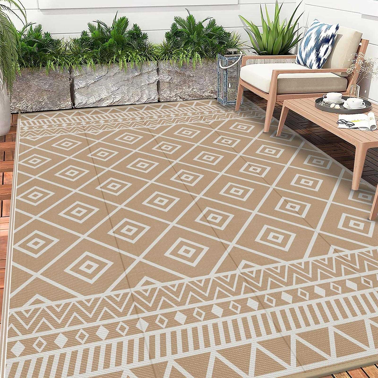 Enyhom Extra Large Outdoor Area Rug 240 x 300 cm, Durable Outdoor Patio Carpets, Outside Camping Rugs for Garden, Reversible Picnic and Beach Area Rug for Balcony Deck Backyard Front Porch Hiking