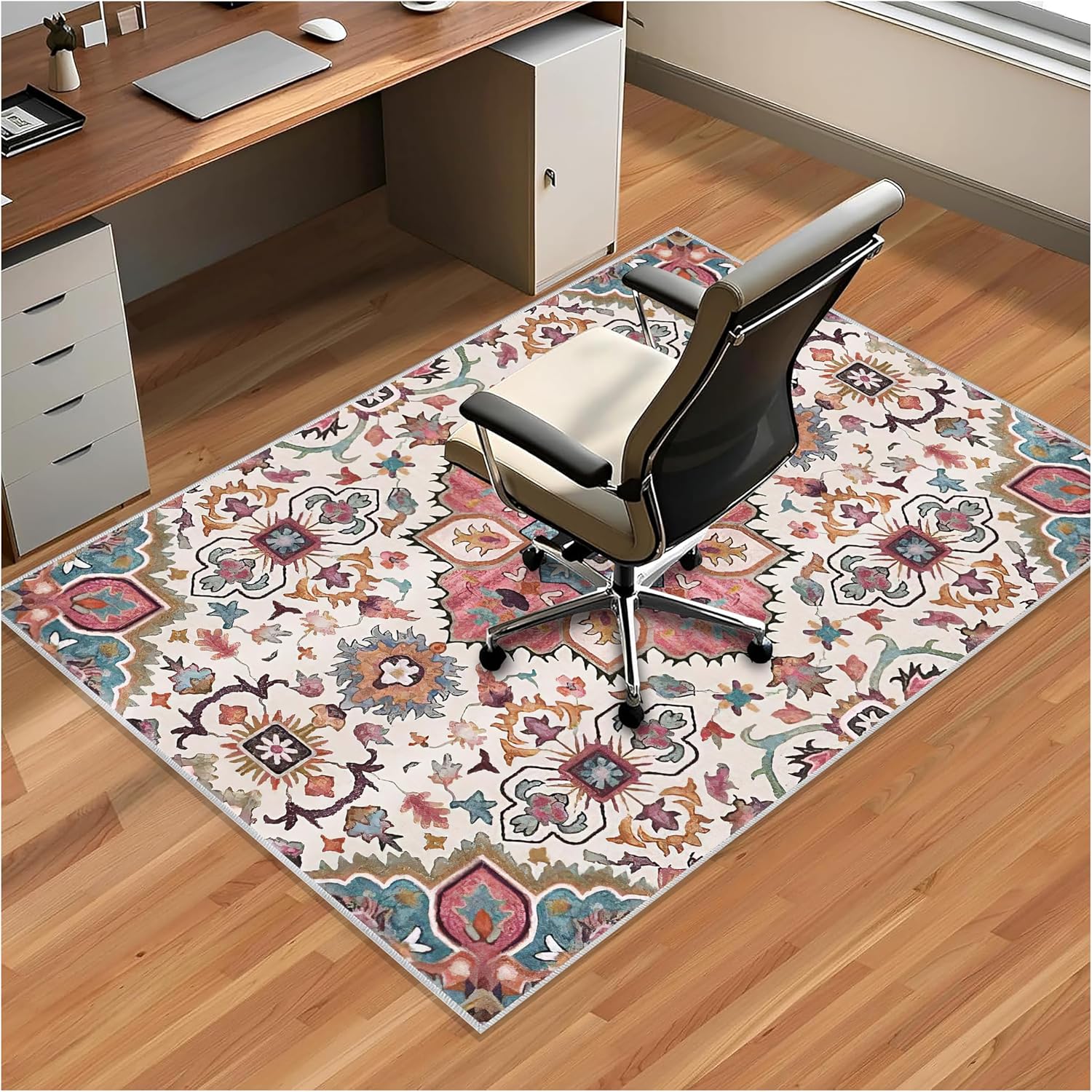 Chair Mat for Hardwood Floor, Office Floor Mat Rolling Under Desk Mat, Computer Chair Rug,Anti-Slip Floor Protector for Home Office. (Red, 3.9ftx4.9ft)