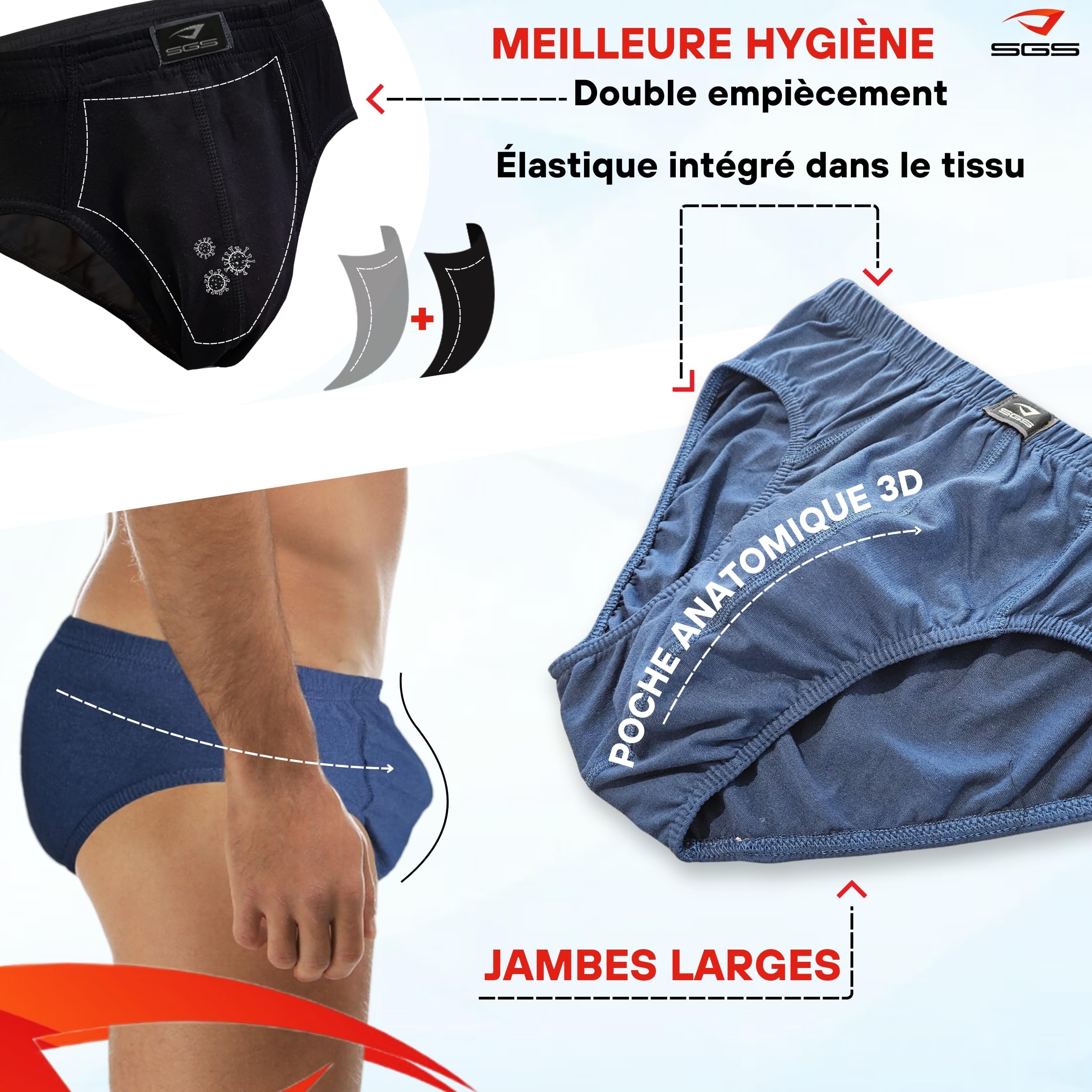 SGS Lot de 6 à 12 Slips pour Homme